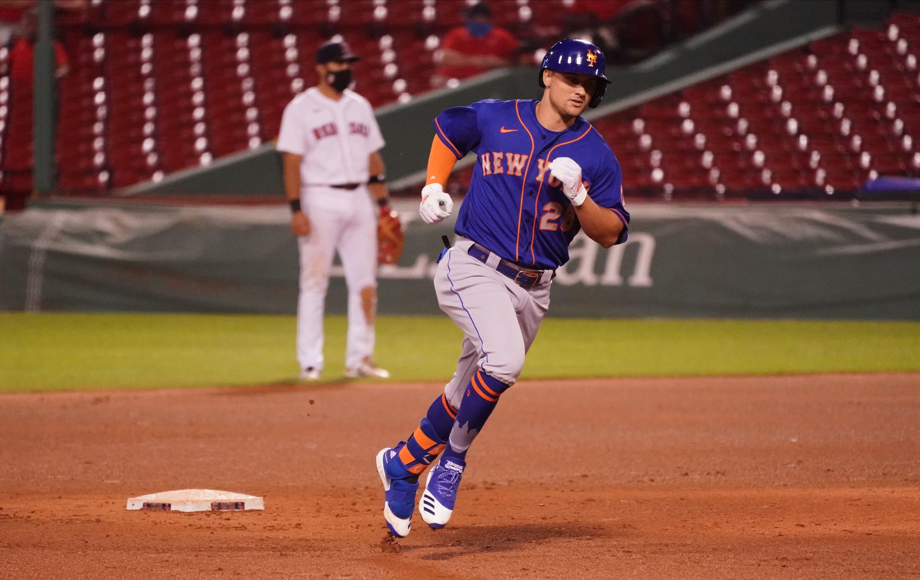 Jul 28, 2020; Boston, Massachusetts, USA; New York Mets third baseman J.D. Davis (28) runs the bases after hitting a two run home run against the Boston Red Sox in the fifth inning at Fenway Park. Mandatory Credit: David Butler II-USA TODAY Sports / © David Butler II-USA TODAY Sports