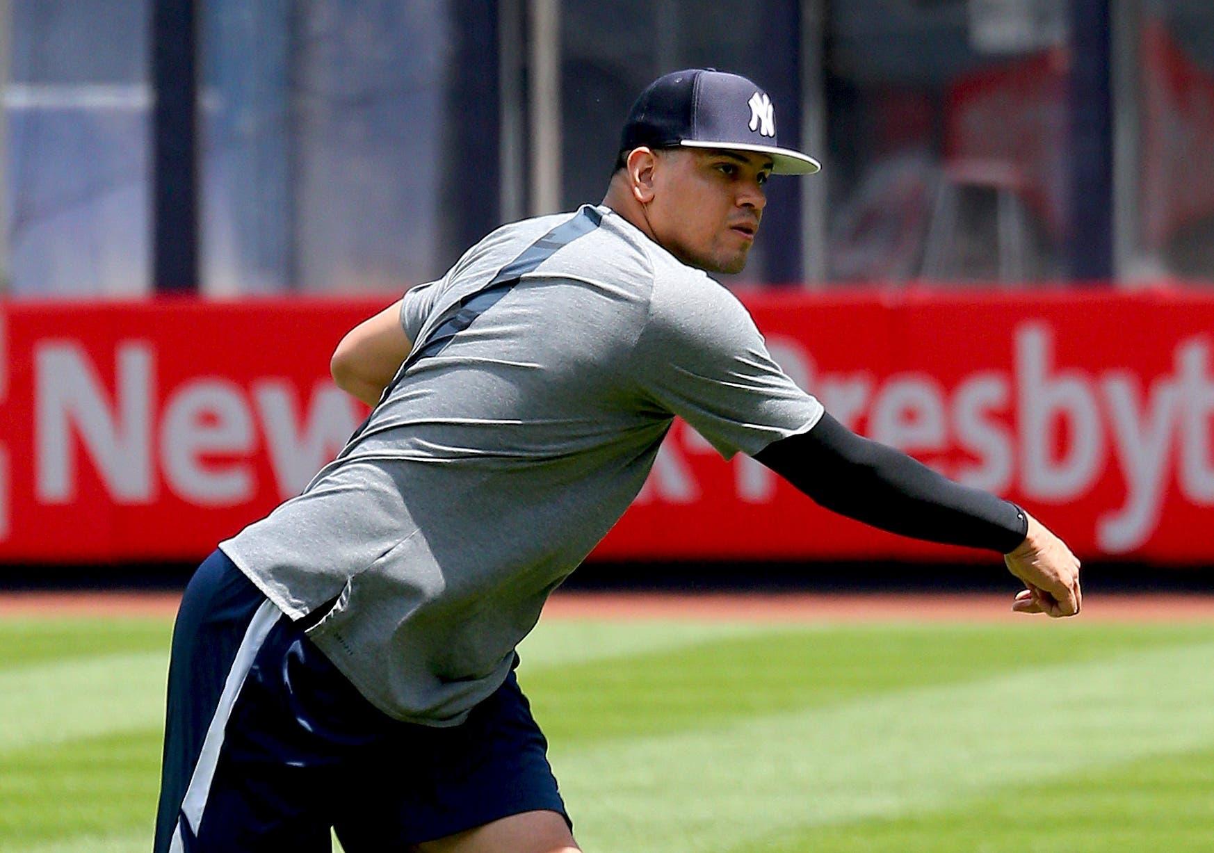 May 15, 2019; New York, NY, USA; New York Yankees injured relief pitcher Dellin Betances (68) warms up prior to game one of a doubleheader against the Baltimore Orioles at Yankees Stadium. Mandatory Credit: Andy Marlin-USA TODAY Sports / Andy Marlin