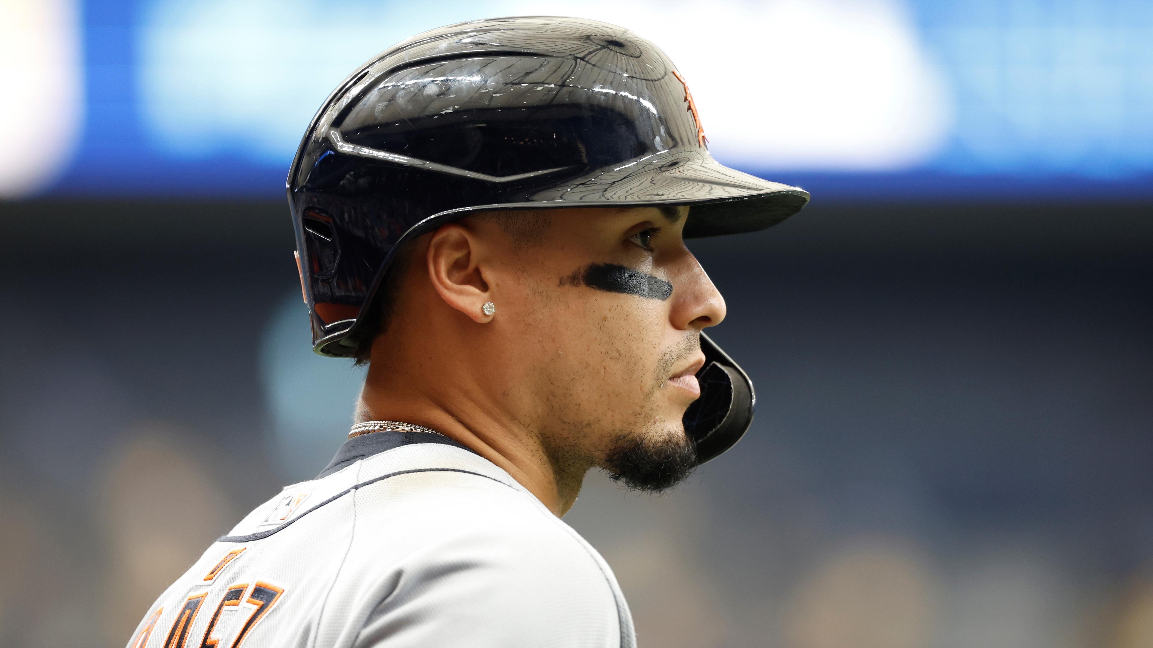 May 18, 2022; St. Petersburg, Florida, USA; Detroit Tigers shortstop Javier Baez (28) looks on during the first inning against the Tampa Bay Rays at Tropicana Field. / Kim Klement-USA TODAY Sports