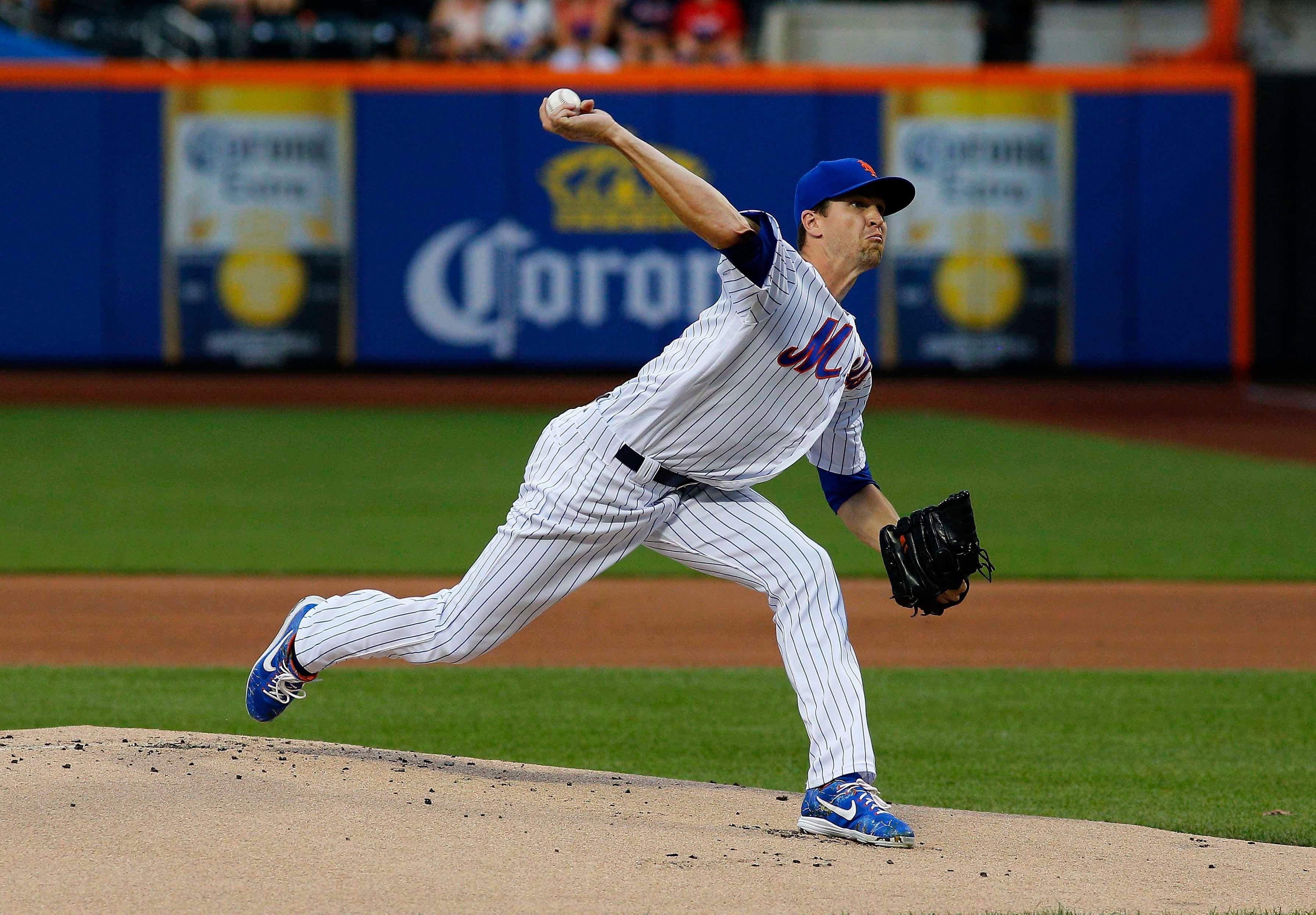 Jun 28, 2019; New York City, NY, USA; New York Mets starting pitcher Jacob deGrom (48) pitches against the Atlanta Braves during the first inning at Citi Field. Mandatory Credit: Andy Marlin-USA TODAY Sports / Andy Marlin