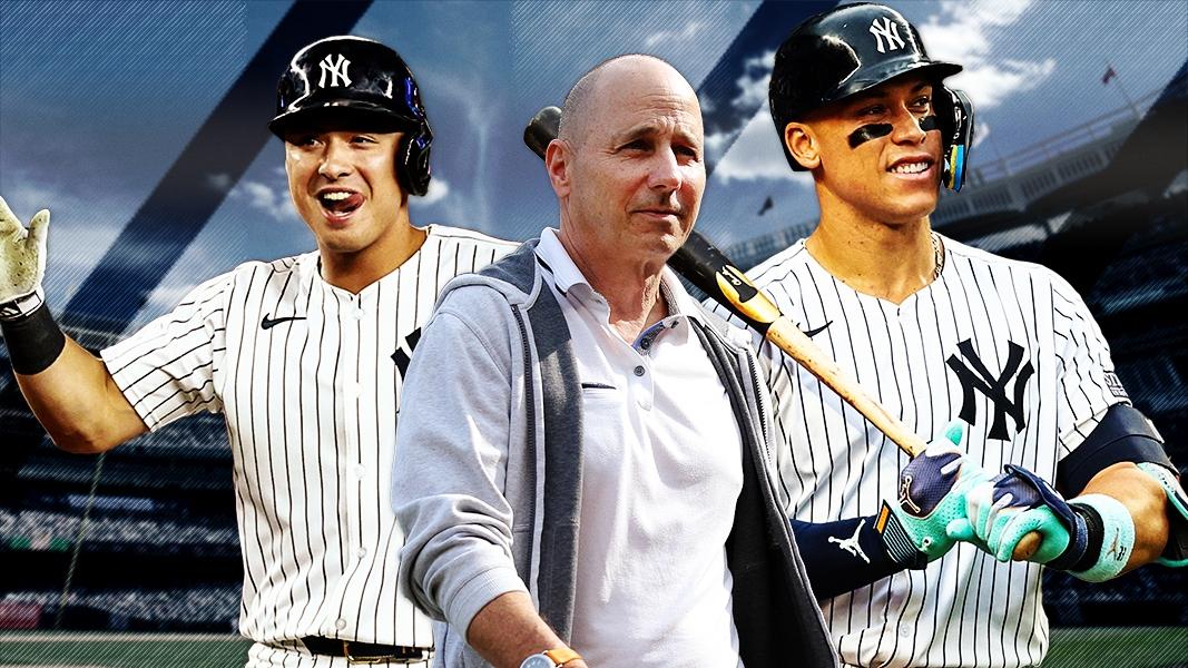 Anthony Volpe, Brian Cashman, and Aaron Judge