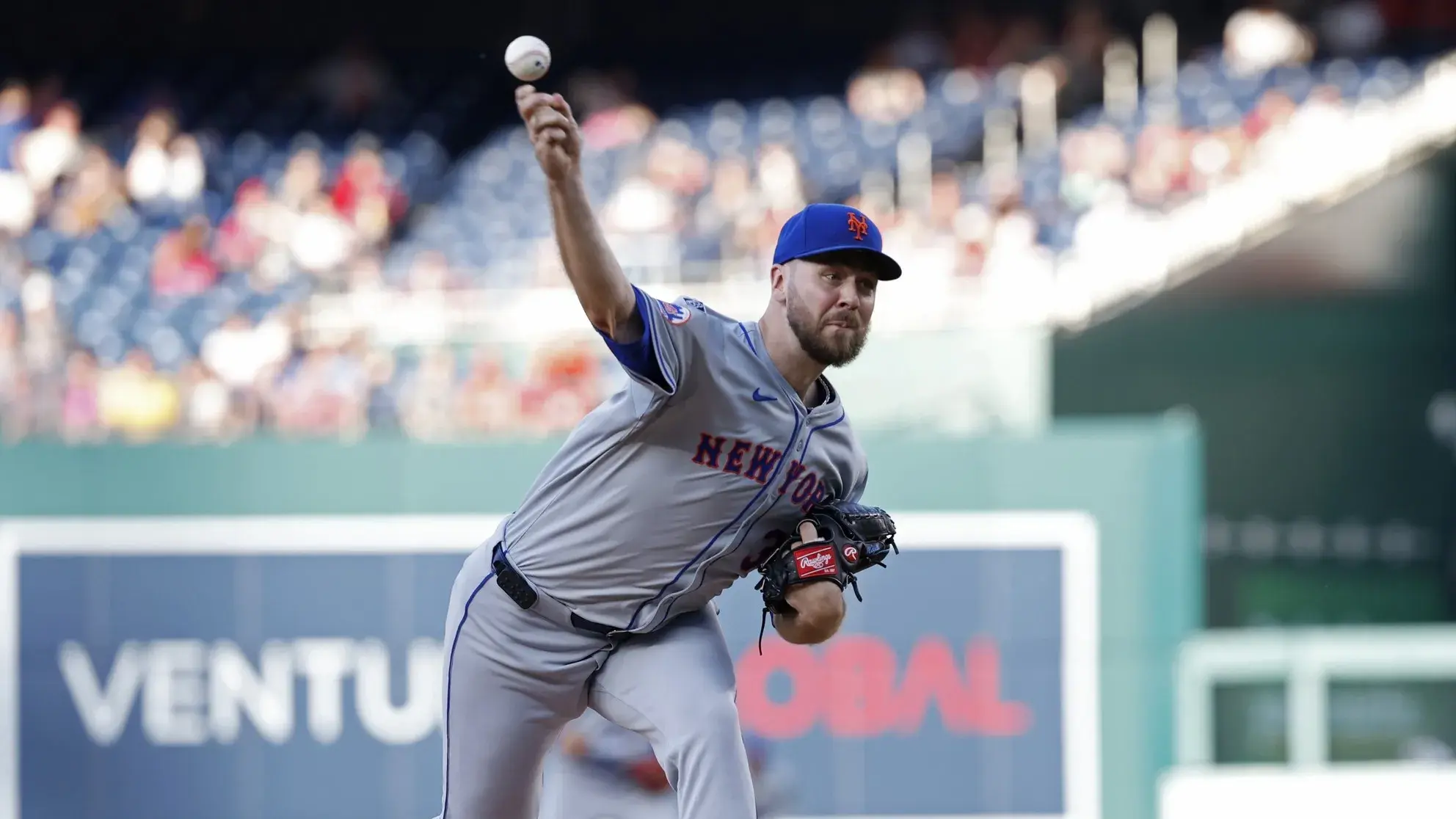 New York Mets starting pitcher Tylor Megill (38) pitches against the Washington Nationals during the first inning at Nationals Park. / Geoff Burke-USA TODAY Sports