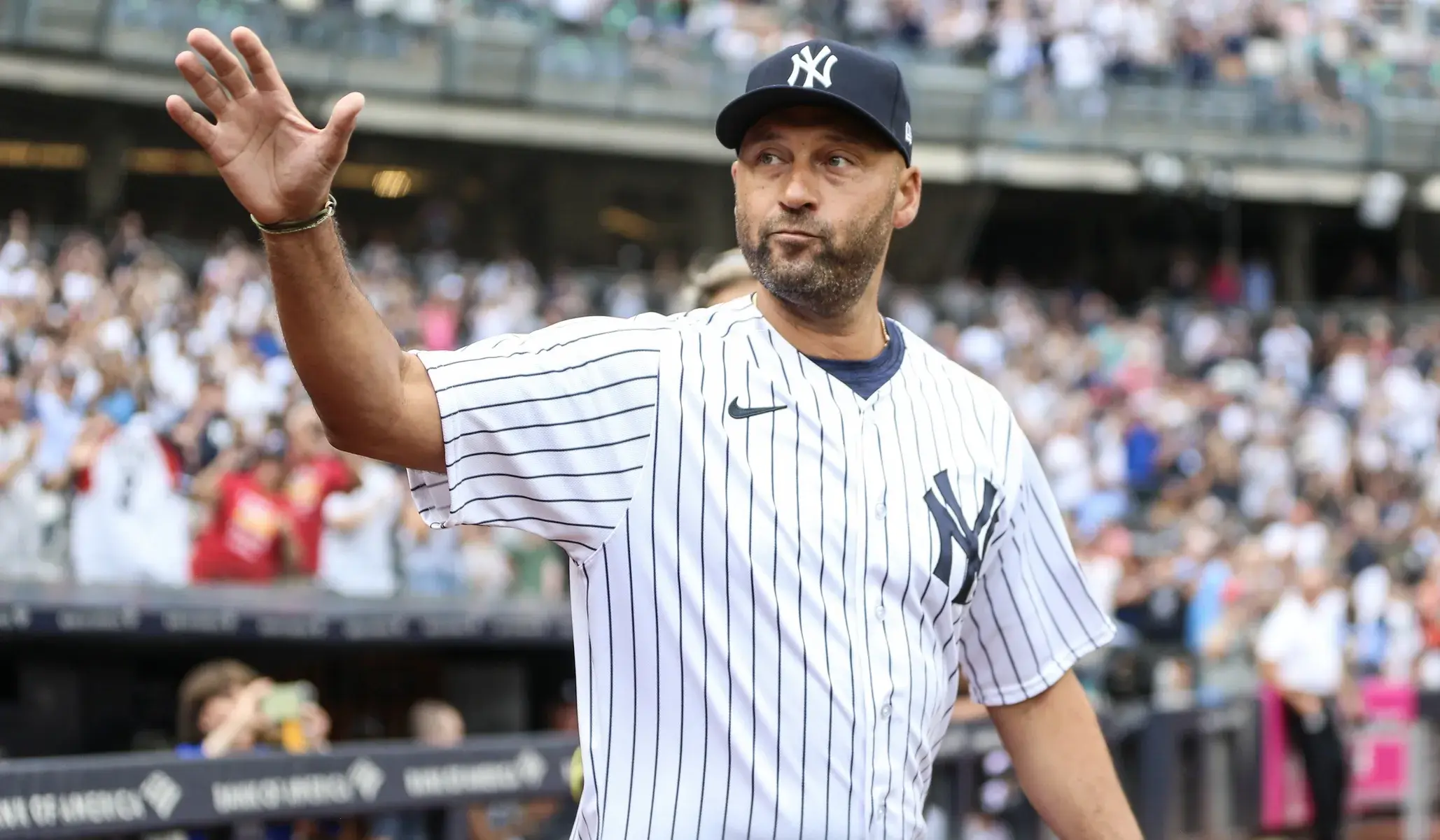 Former New York Yankees shortstop Derek Jeter at Old Timer s Day before the game against the Milwaukee Brewers at Yankee Stadium. / Wendell Cruz-USA TODAY Sports