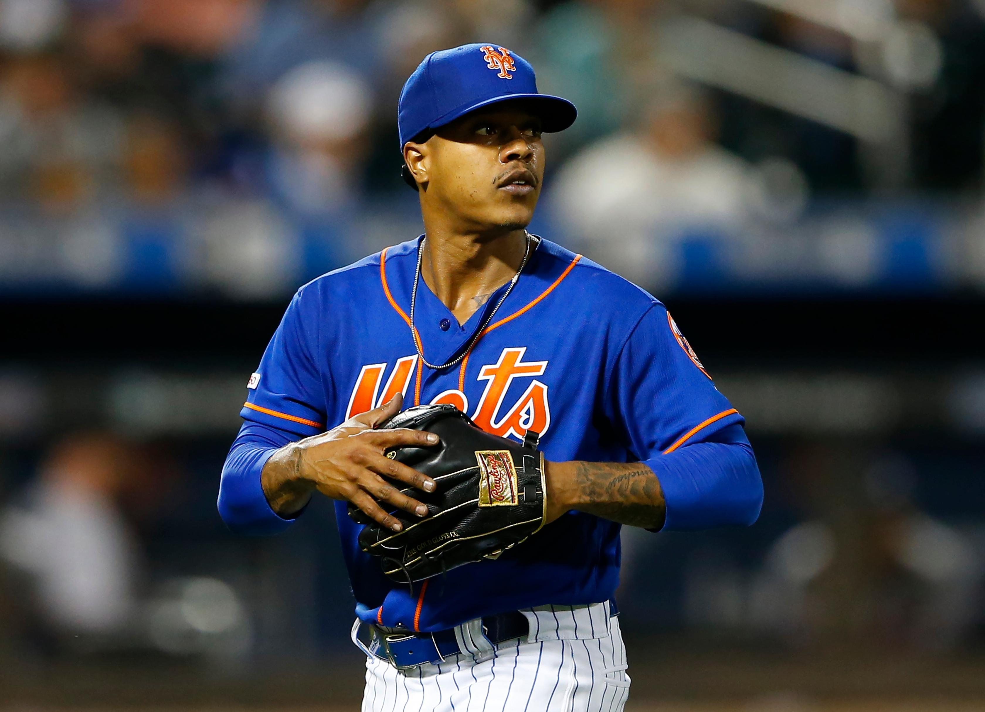 Sep 27, 2019; New York City, NY, USA; New York Mets starting pitcher Marcus Stroman (7) goes to the dugout after giving up two runs to the Atlanta Braves in the first inning at Citi Field. Mandatory Credit: Noah K. Murray-USA TODAY Sports

