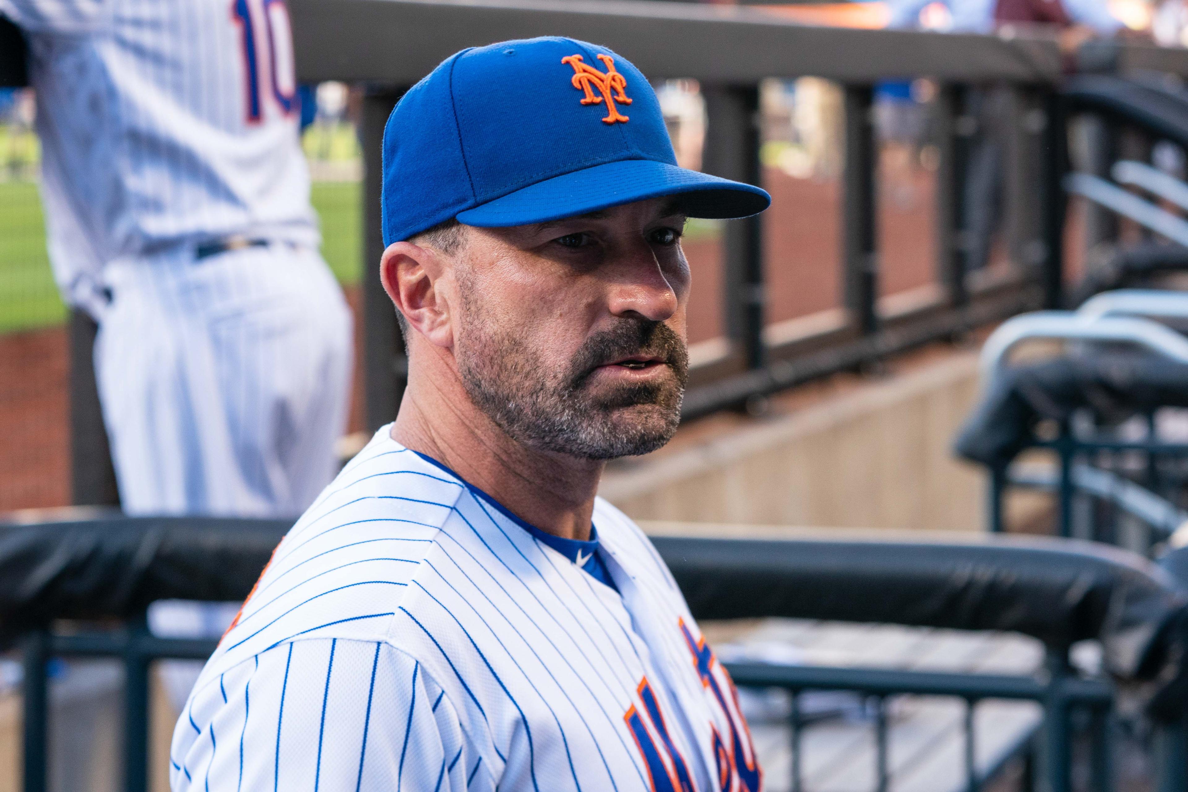 Jun 8, 2019; New York City, NY, USA; New York Mets manager Mickey Callaway (36) in the dugout prior to the game against the Colorado Rockies at Citi Field. Mandatory Credit: Gregory J. Fisher-USA TODAY Sports / Gregory Fisher