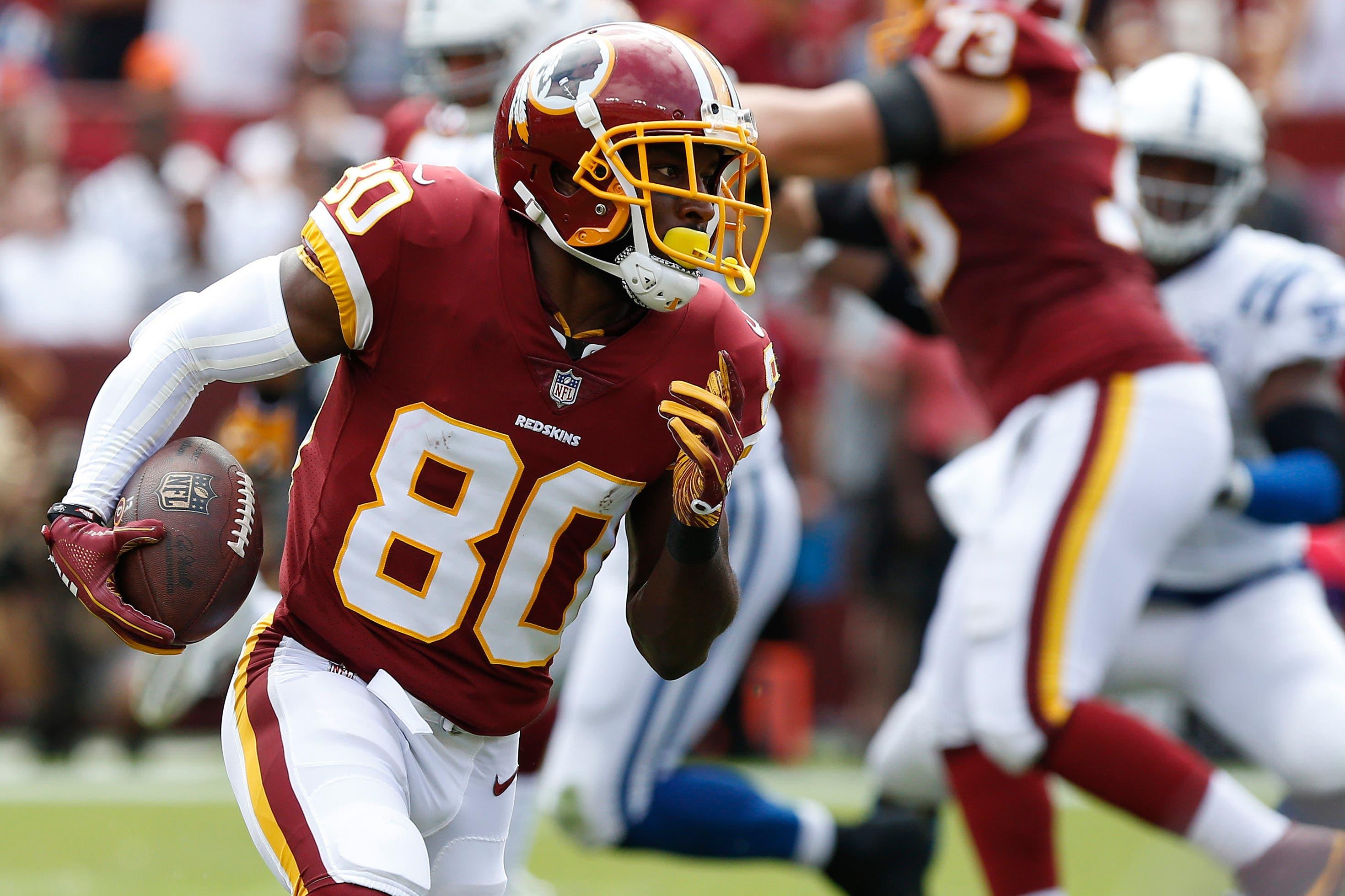 Sep 16, 2018; Landover, MD, USA; Washington Redskins wide receiver Jamison Crowder (80) runs with the ball against the Indianapolis Colts at FedEx Field. Mandatory Credit: Geoff Burke-USA TODAY Sports / Geoff Burke