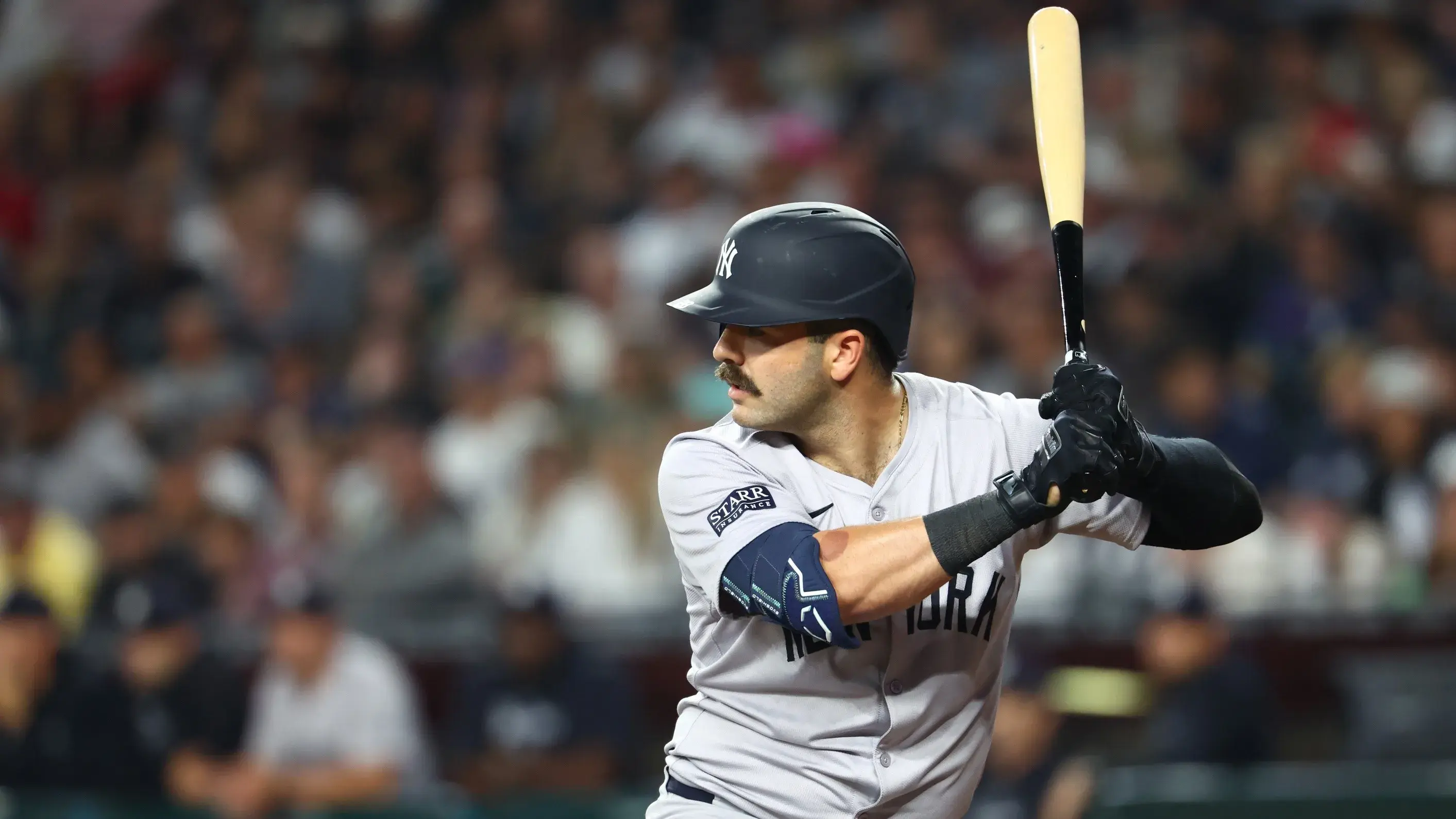 Apr 1, 2024; Phoenix, Arizona, USA; New York Yankees catcher Austin Wells against the Arizona Diamondbacks at Chase Field. / Mark J. Rebilas-USA TODAY Sports