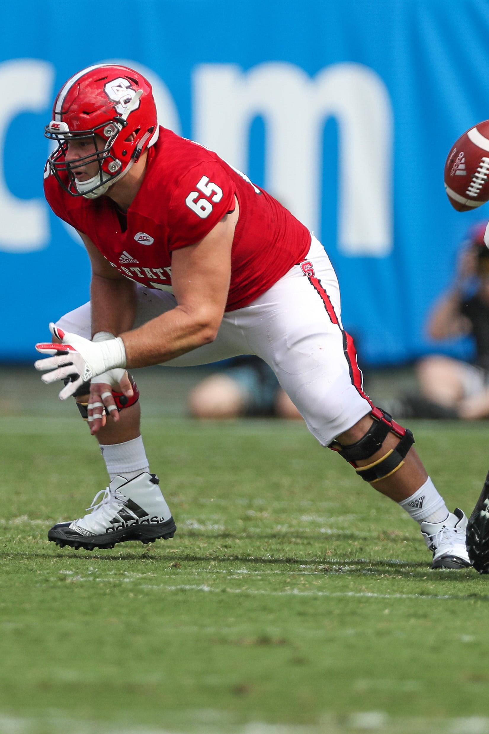 NC State Wolfpack guard Garrett Bradbury against the South Carolina Gamecocks during the college football opener at Bank of America Stadium.