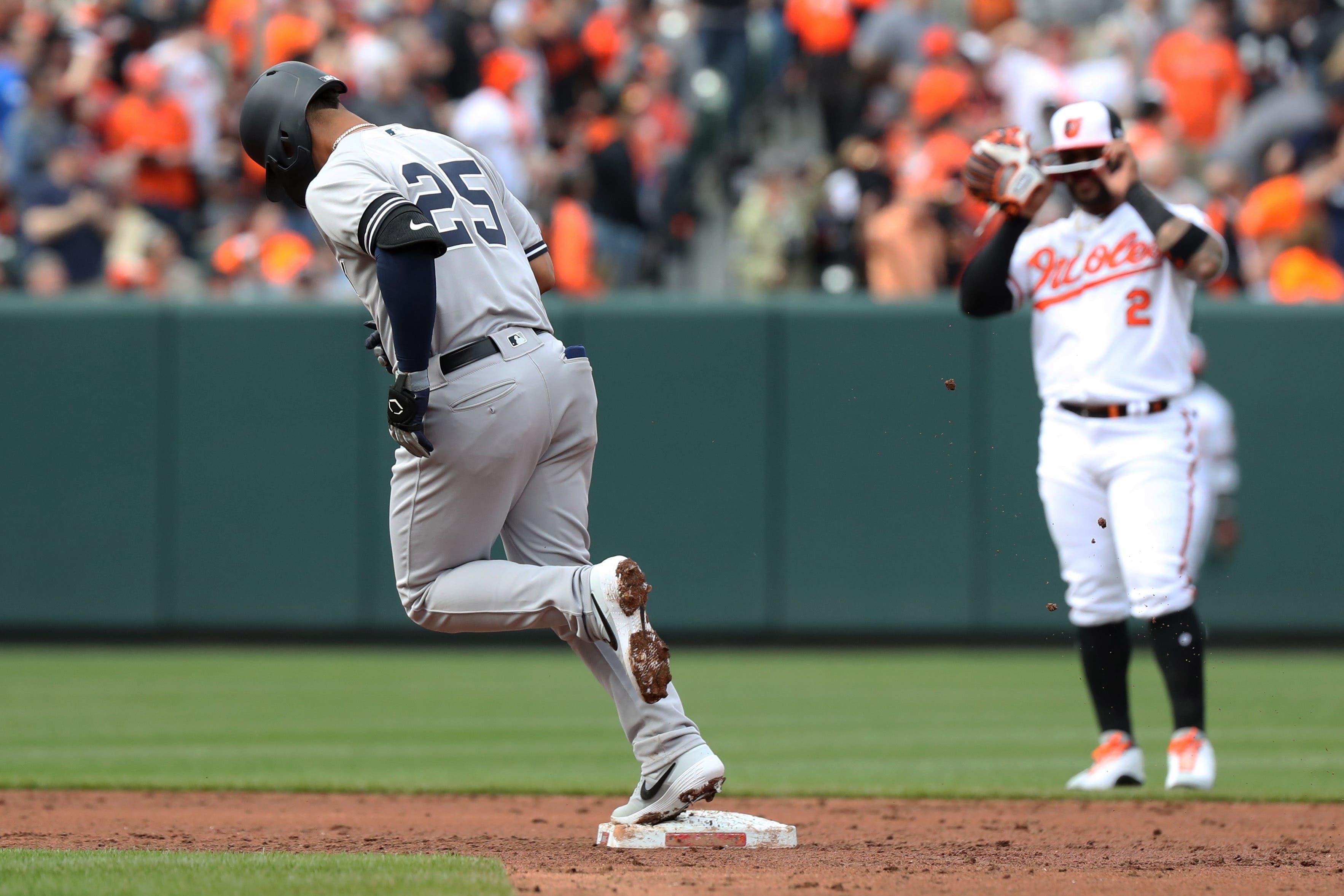 New York Yankees shortstop Gleyber Torres rounds the bases after hitting a solo home run against the Baltimore Orioles at Oriole Park at Camden Yards. / Mitch Stringer/USA TODAY Sports