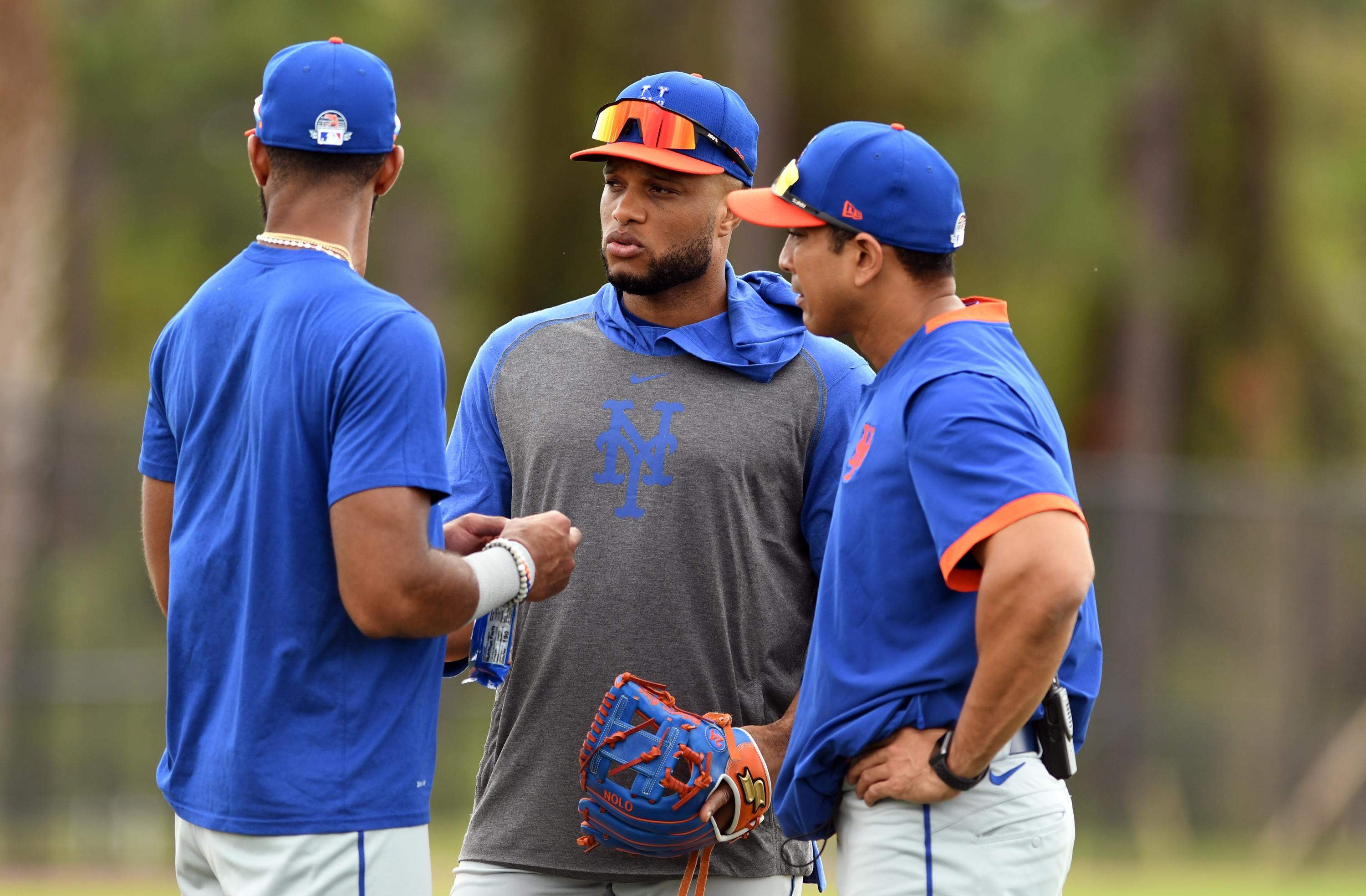 Robinson Cano and Luis Rojas talk during spring training / USA TODAY Sports