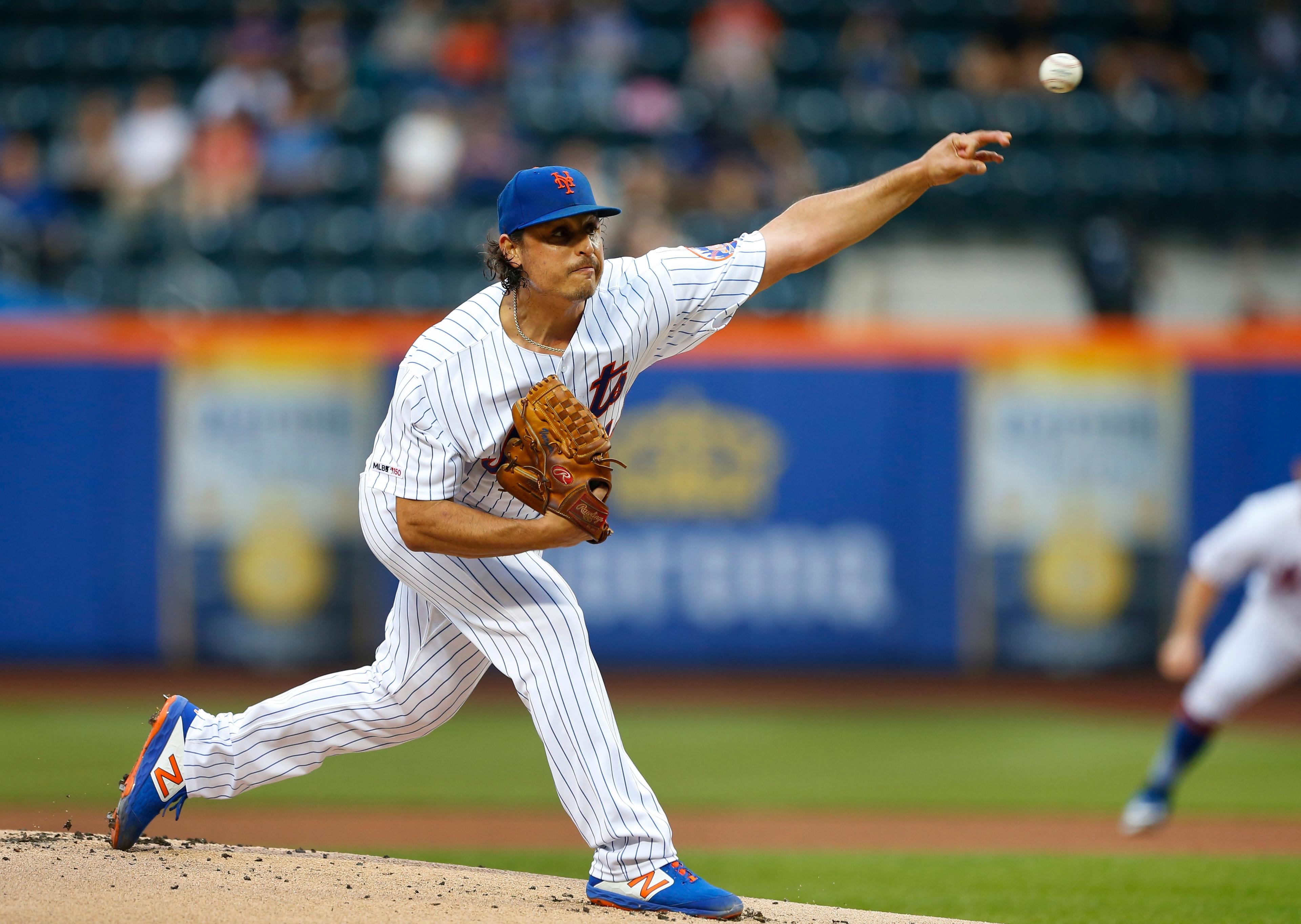 Jun 5, 2019; New York City, NY, USA; New York Mets starting pitcher Jason Vargas (44) pitches against the San Francisco Giants in the first inning at Citi Field. Mandatory Credit: Noah K. Murray-USA TODAY Sports