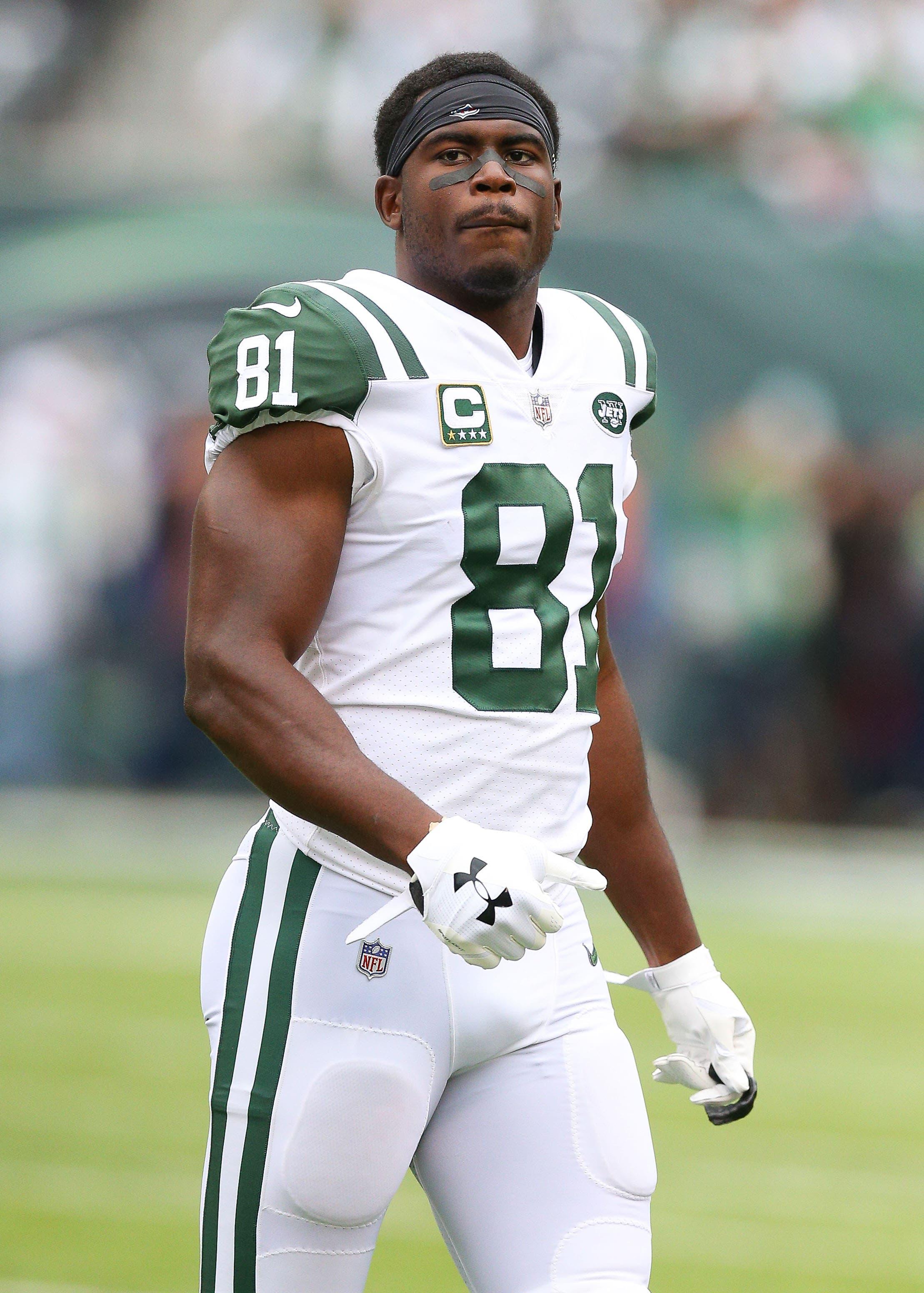 Oct 14, 2018; East Rutherford, NJ, USA; New York Jets wide receiver Quincy Enunwa (81) before his game against the Indianapolis Colts during the second half at MetLife Stadium. Mandatory Credit: Vincent Carchietta-USA TODAY Sports / Vincent Carchietta