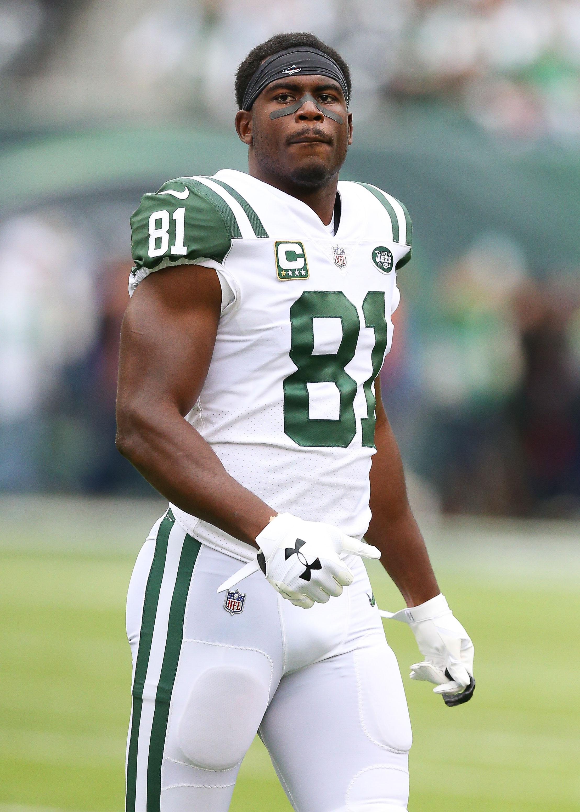 Oct 14, 2018; East Rutherford, NJ, USA; New York Jets wide receiver Quincy Enunwa (81) before his game against the Indianapolis Colts during the second half at MetLife Stadium. Mandatory Credit: Vincent Carchietta-USA TODAY Sports