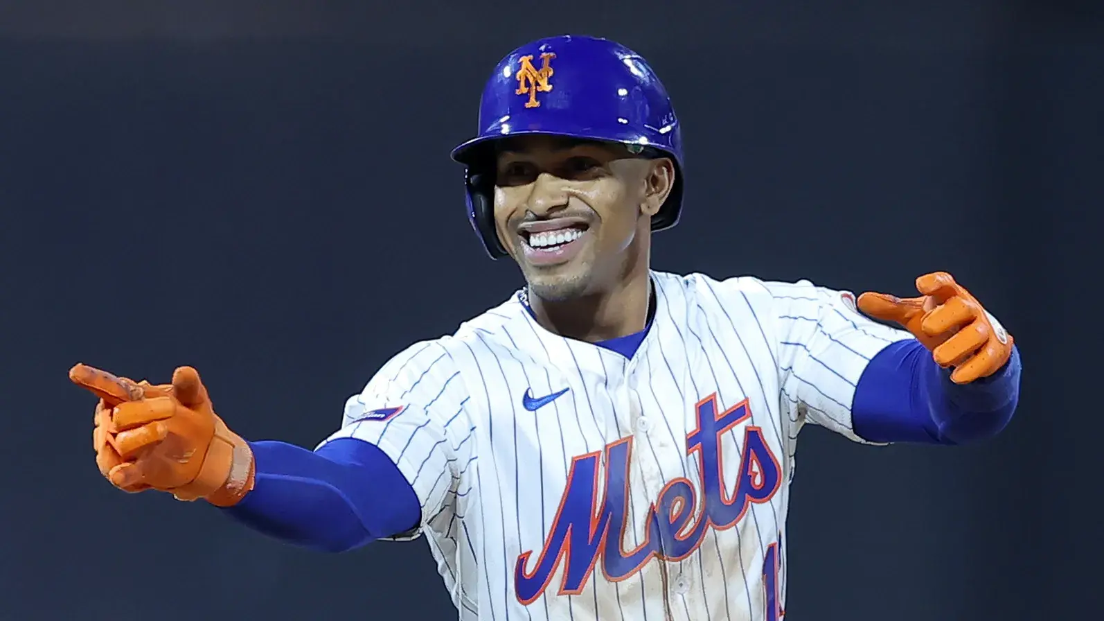 Jun 25, 2024; New York City, New York, USA; New York Mets shortstop Francisco Lindor (12) reacts during the eighth inning against the New York Yankees at Citi Field. / Brad Penner - USA TODAY Sports