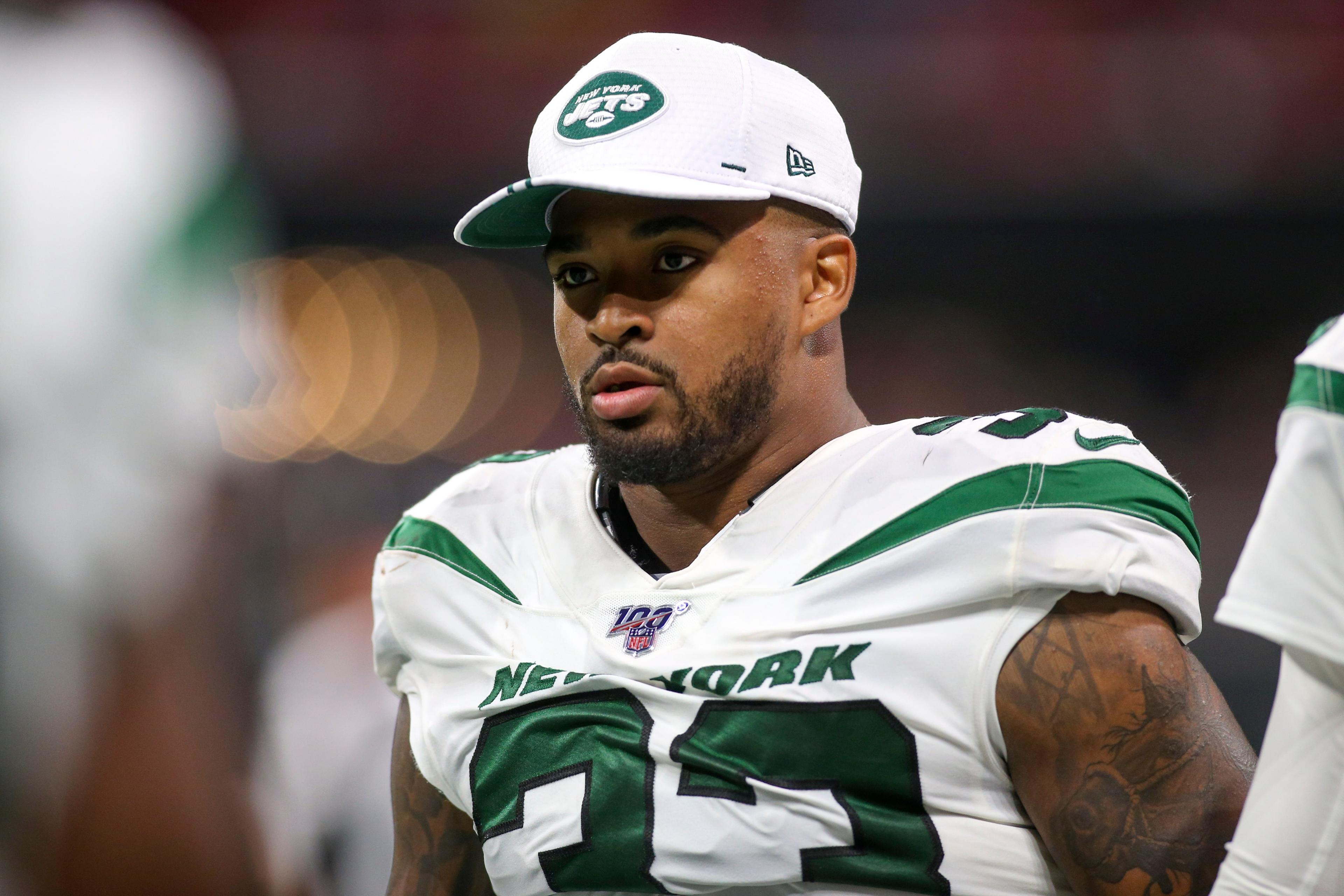 Aug 15, 2019; Atlanta, GA, USA; New York Jets strong safety Jamal Adams (33) on the sideline against the Atlanta Falcons in the second half at Mercedes-Benz Stadium. Mandatory Credit: Brett Davis-USA TODAY Sports