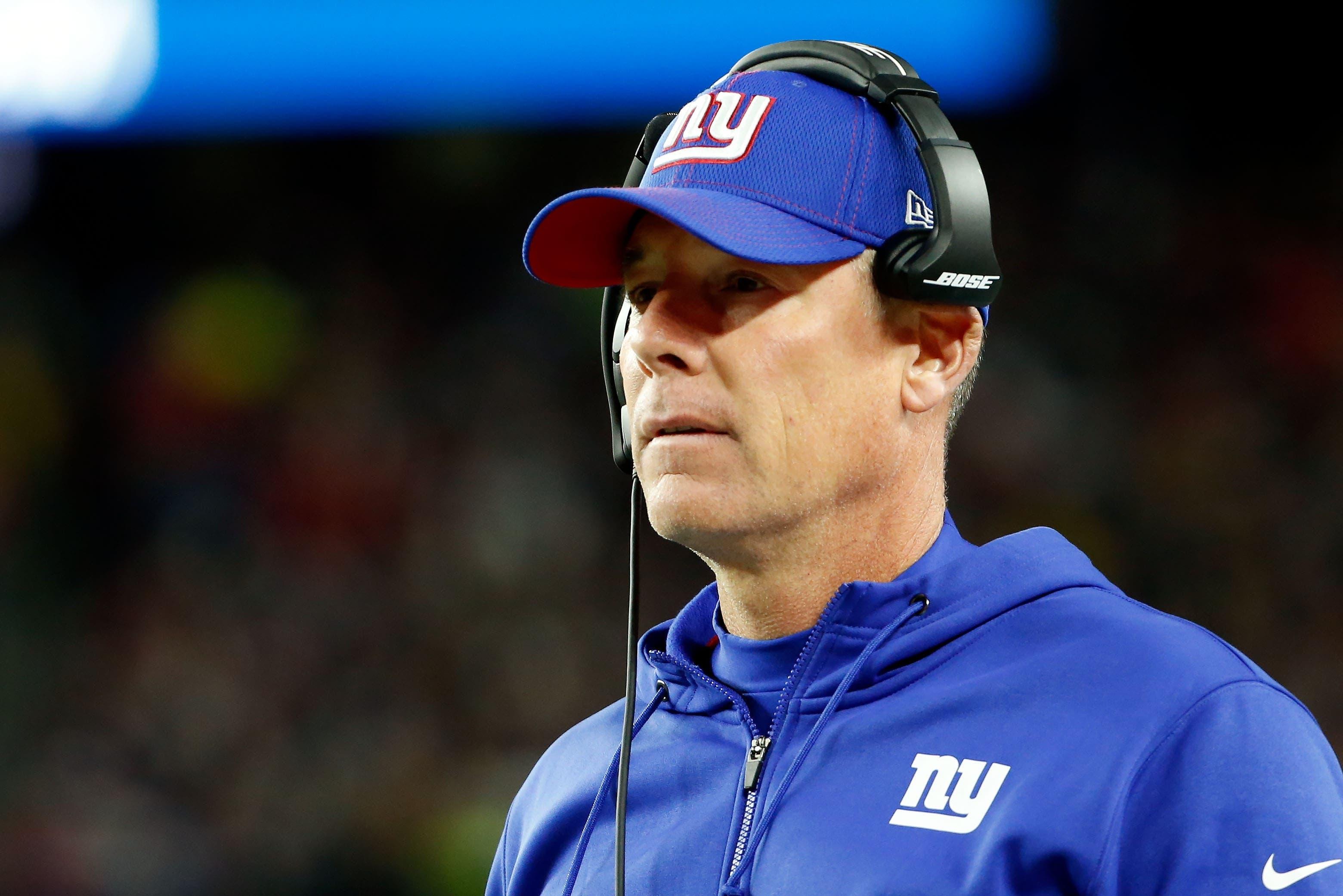 Oct 10, 2019; Foxborough, MA, USA; New York Giants head coach Pat Shurmur watches a play against the New England Patriots during the first half at Gillette Stadium. Mandatory Credit: Greg M. Cooper-USA TODAY Sports / Greg M. Cooper