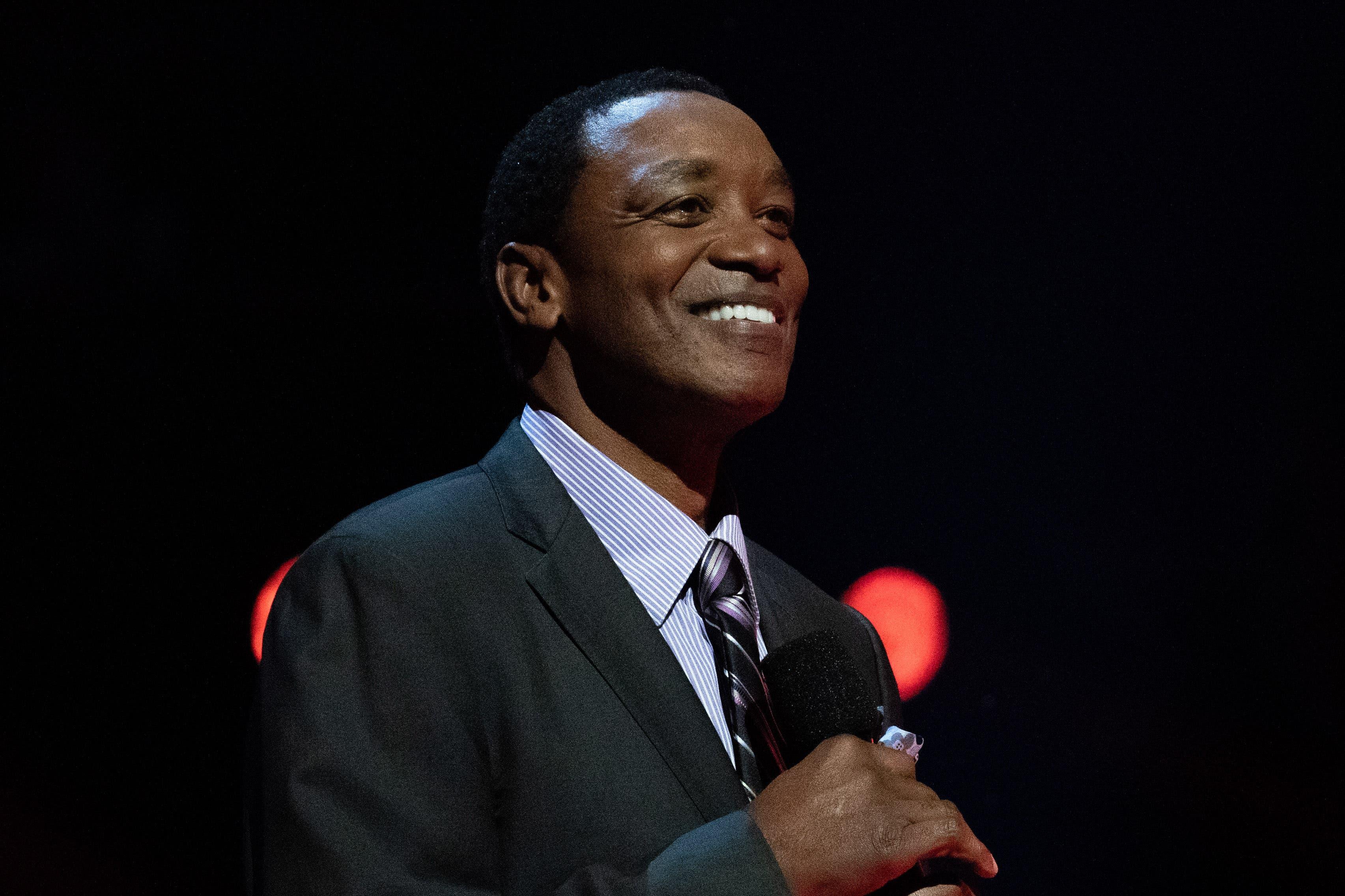 February 15, 2020; Chicago, Illinois, USA; NBA former player Isiah Thomas during NBA All Star Saturday Night at United Center. Mandatory Credit: Kyle Terada-USA TODAY Sports / Kyle Terada