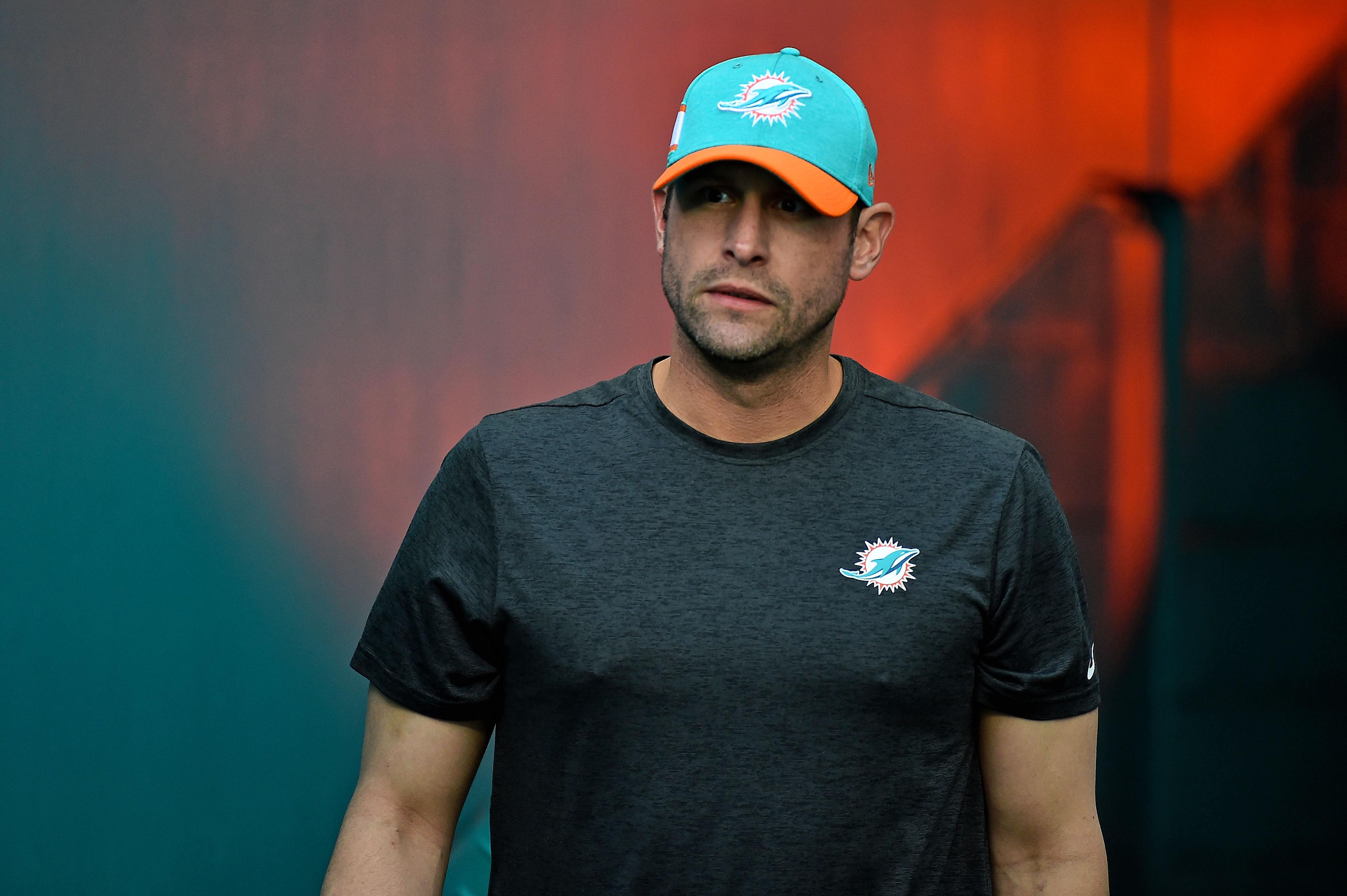 Oct 21, 2018; Miami Gardens, FL, USA; Miami Dolphins head coach Adam Gase walks onto the field prior to the game against the Detroit Lions at Hard Rock Stadium. Mandatory Credit: Jasen Vinlove-USA TODAY Sports