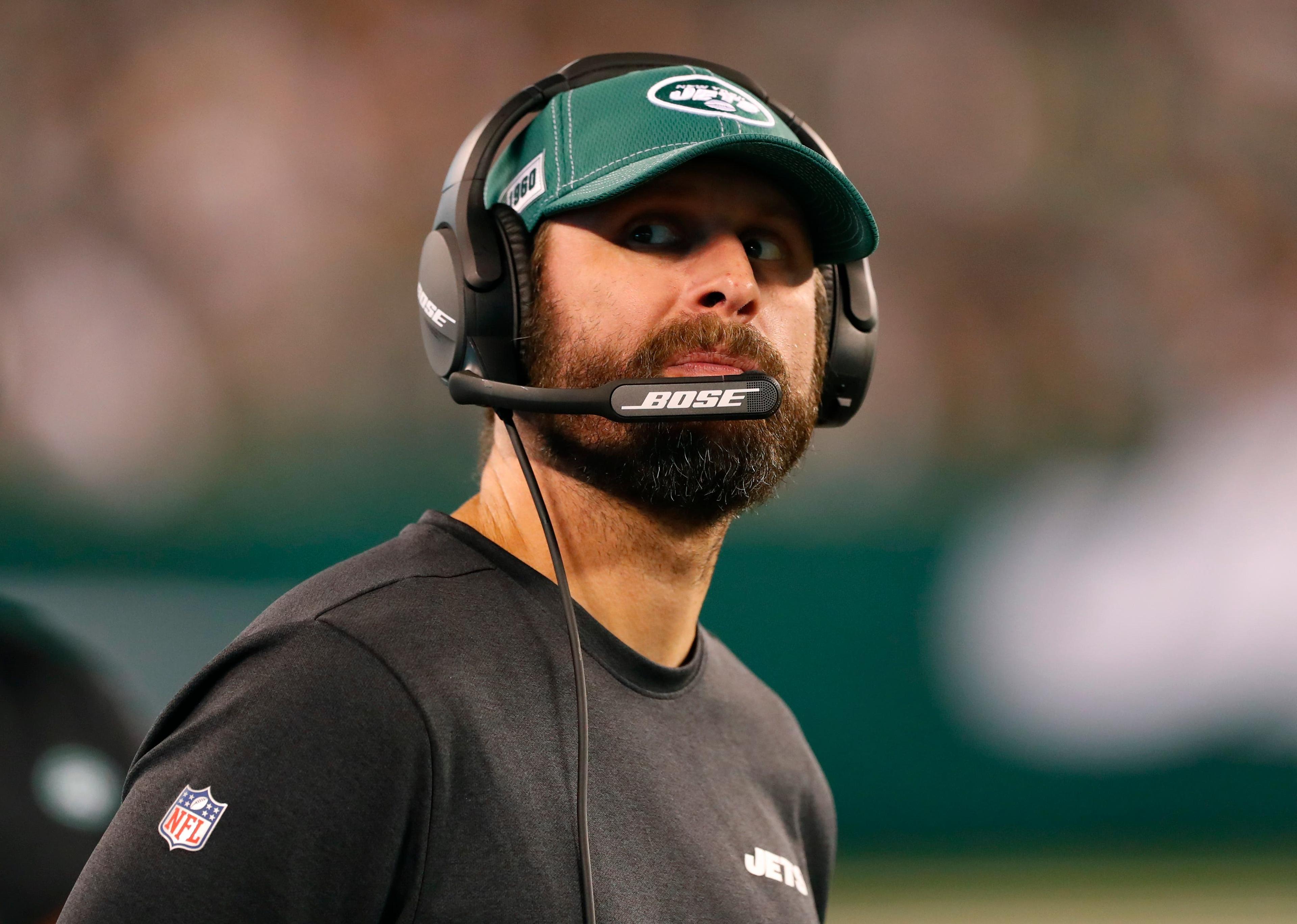 Aug 29, 2019; East Rutherford, NJ, USA; New York Jets head coach Adam Gase during the second half against the Philadelphia Eagles at MetLife Stadium. Mandatory Credit: Noah K. Murray-USA TODAY Sports / Noah K. Murray