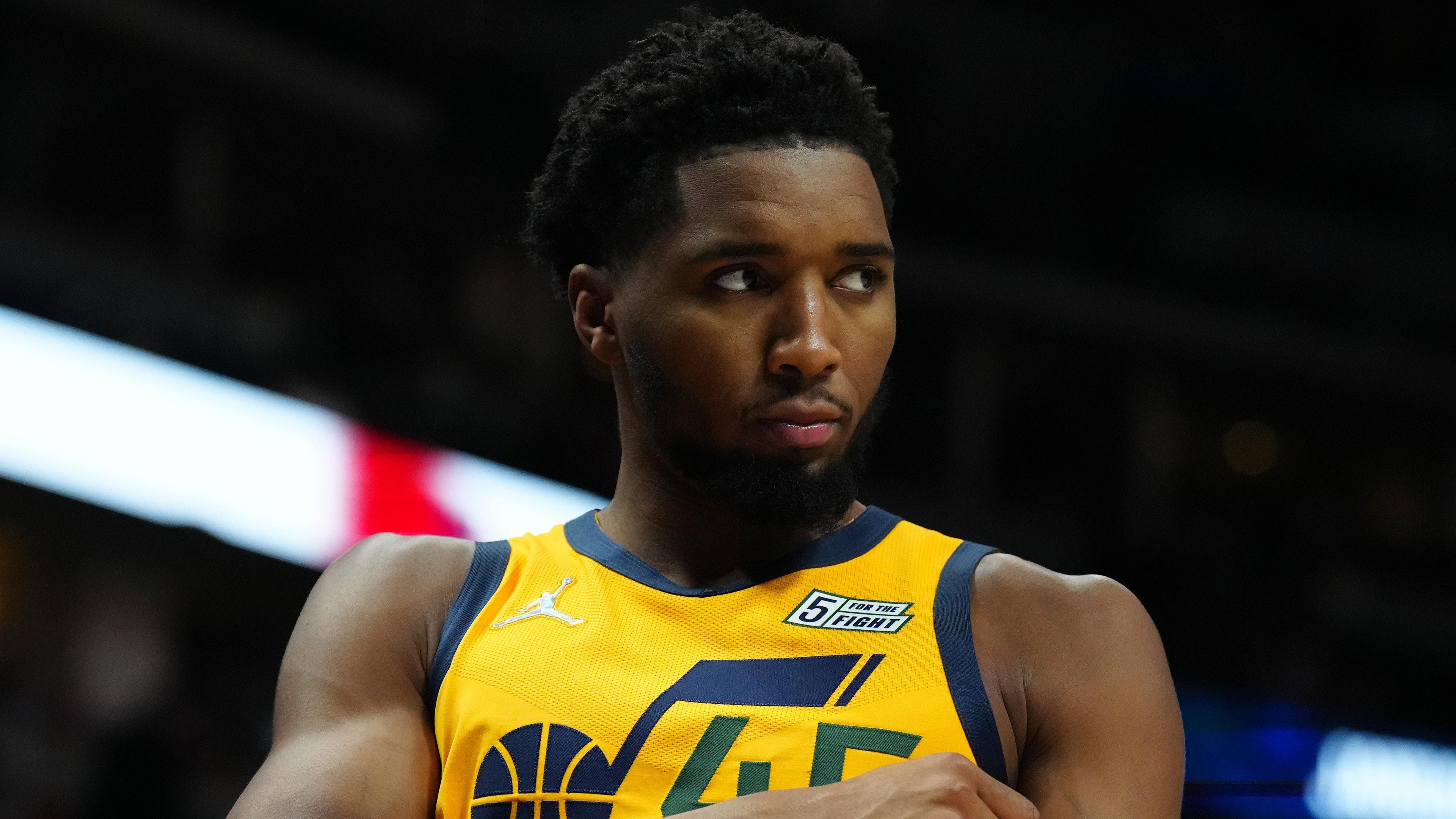 Utah Jazz guard Donovan Mitchell (45) before the game against the Denver Nuggets at Ball Arena. / Ron Chenoy-USA TODAY Sports