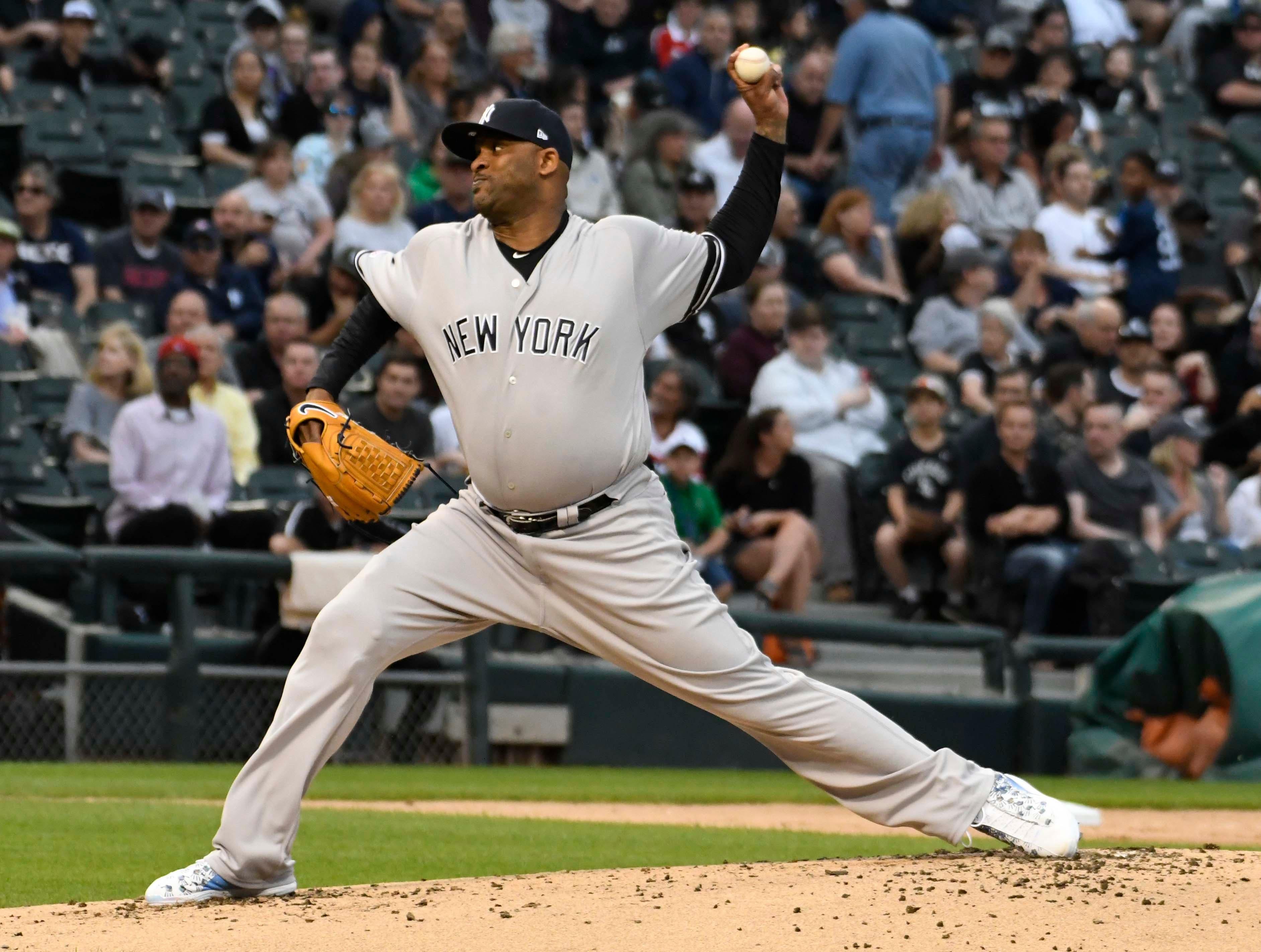 Jun 14, 2019; Chicago, IL, USA; New York Yankees starting pitcher CC Sabathia (52) delivers against the Chicago White Sox during the first inning at Guaranteed Rate Field. Mandatory Credit: David Banks-USA TODAY Sports / David Banks