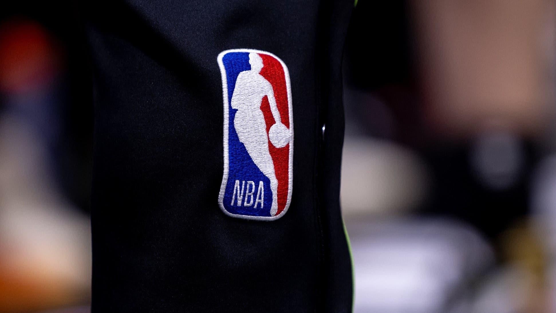 Apr 29, 2024; New Orleans, Louisiana, USA; Detailed view go the NBA logo between the New Orleans Pelicans and the Oklahoma City Thunder r during the second half of game four of the first round for the 2024 NBA playoffs at Smoothie King Center. / Stephen Lew-USA TODAY Sports