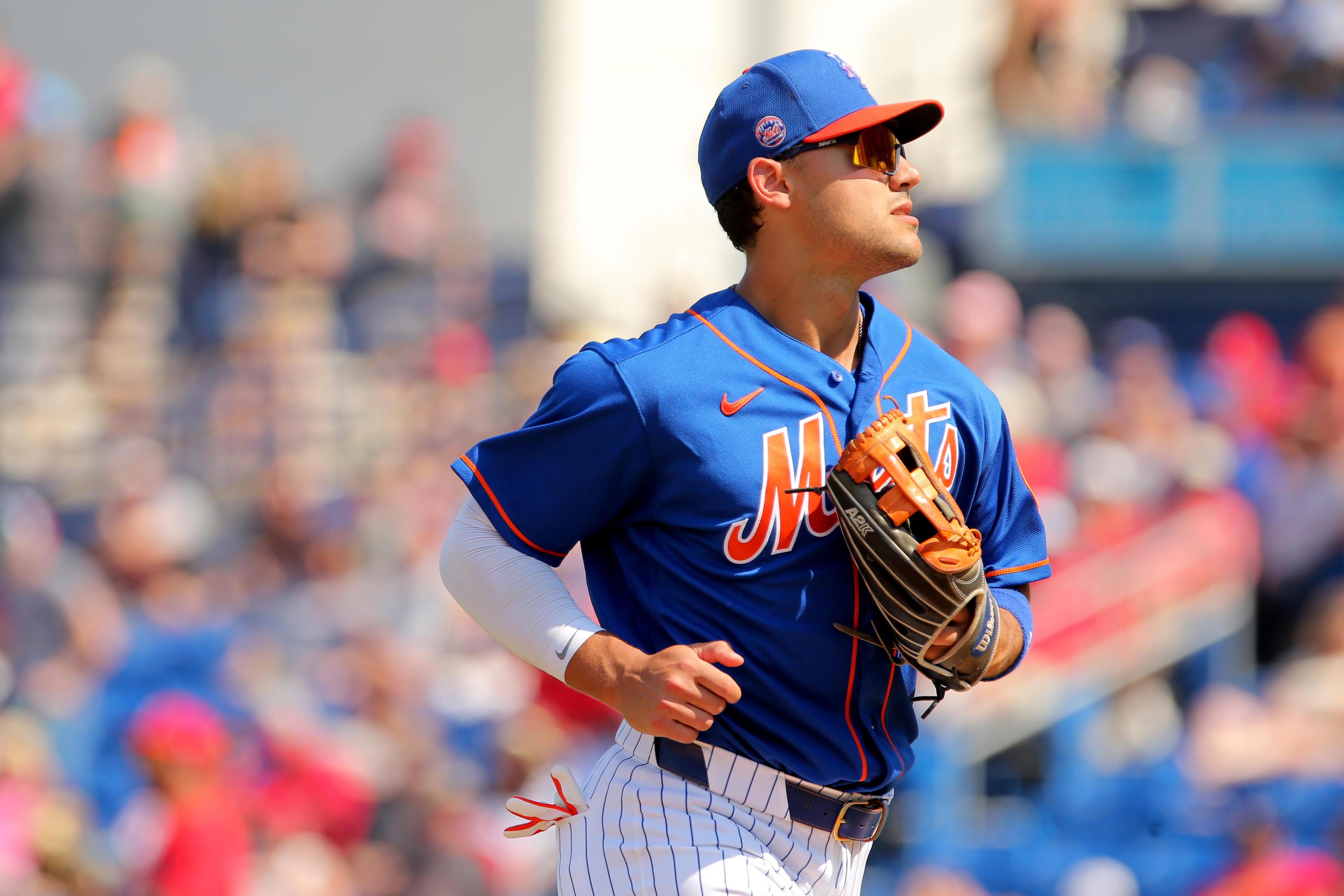 Mar 4, 2020; Port St. Lucie, Florida, USA; New York Mets right fielder Michael Conforto (30) runs to the dugout against the St. Louis Cardinals at the end of the third inning at First Data Field. Mandatory Credit: Sam Navarro-USA TODAY Sports