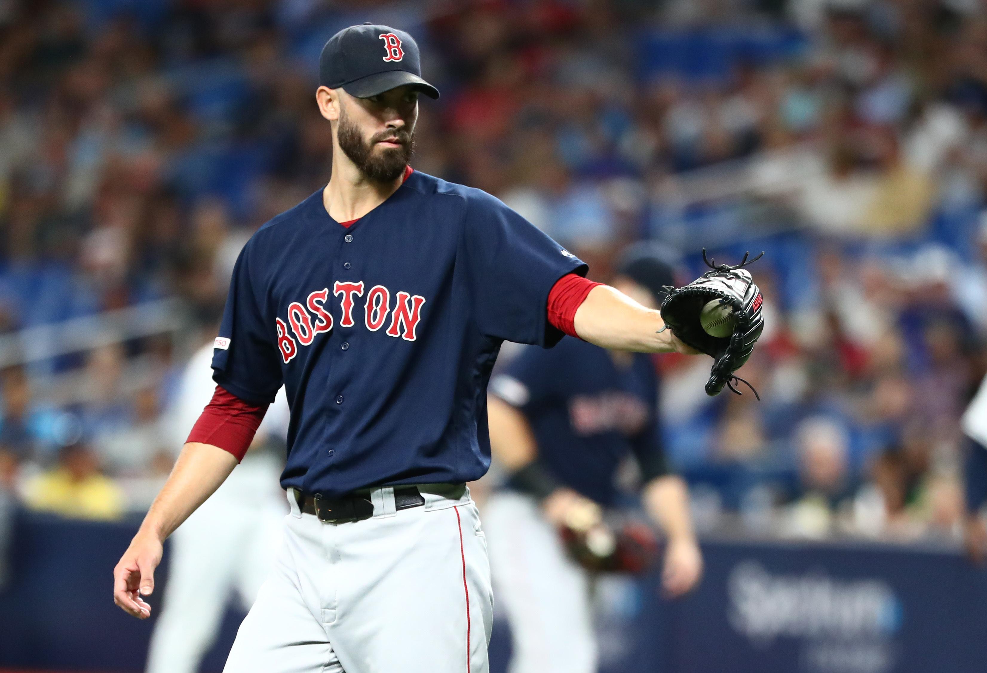 Sep 20, 2019; St. Petersburg, FL, USA; Boston Red Sox starting pitcher Rick Porcello (22) at Tropicana Field. Mandatory Credit: Kim Klement-USA TODAY Sports