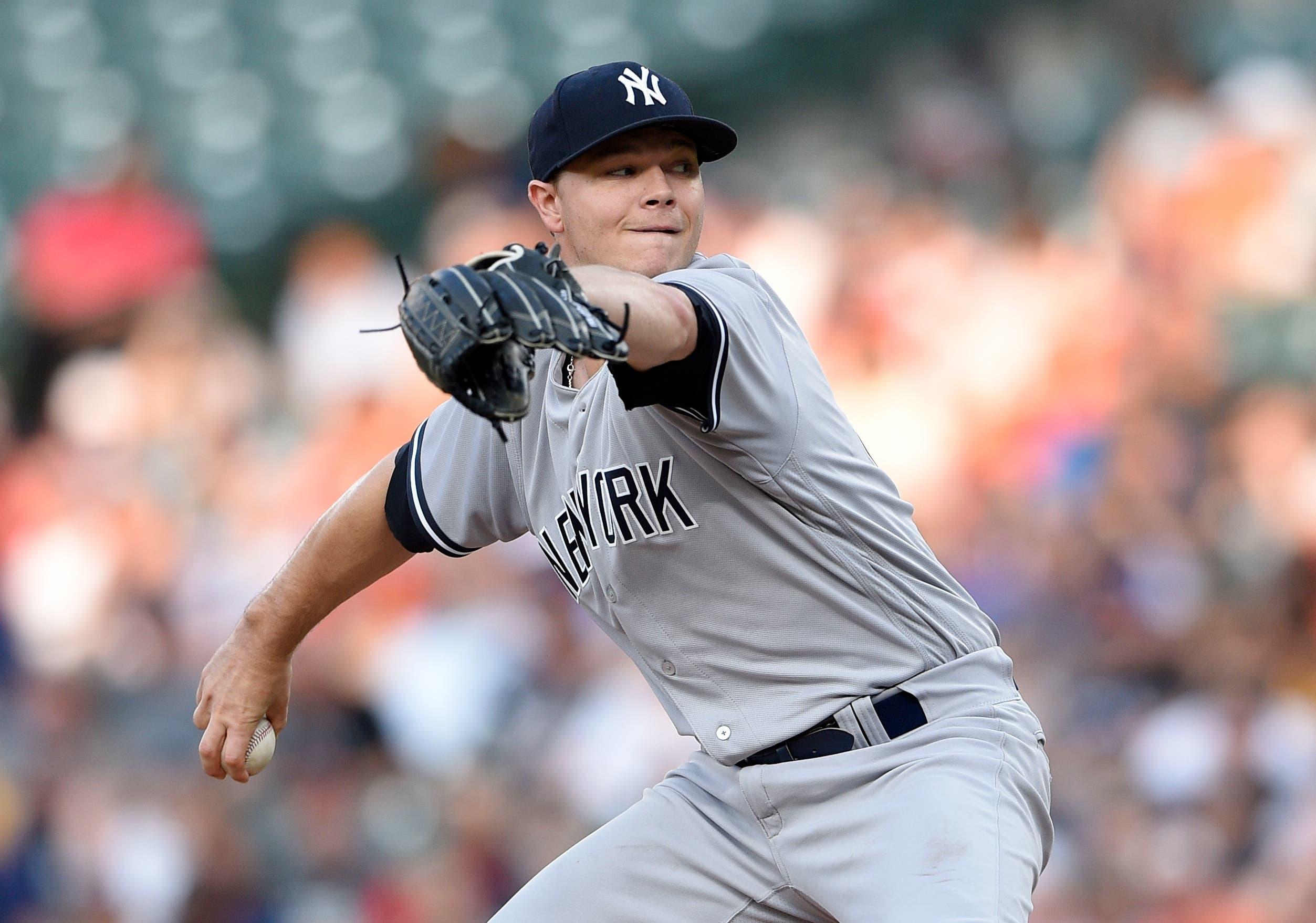 New York Yankees starting pitcher Sonny Gray delivers a pitch during the first inning of a baseball game against the Baltimore Orioles, Friday, June 1, 2018, in Baltimore. (AP Photo/Nick Wass) / AP