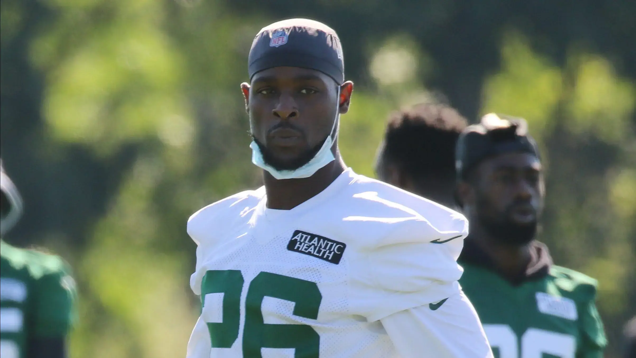 Jets RB Le'Veon Bell at training camp / USA TODAY