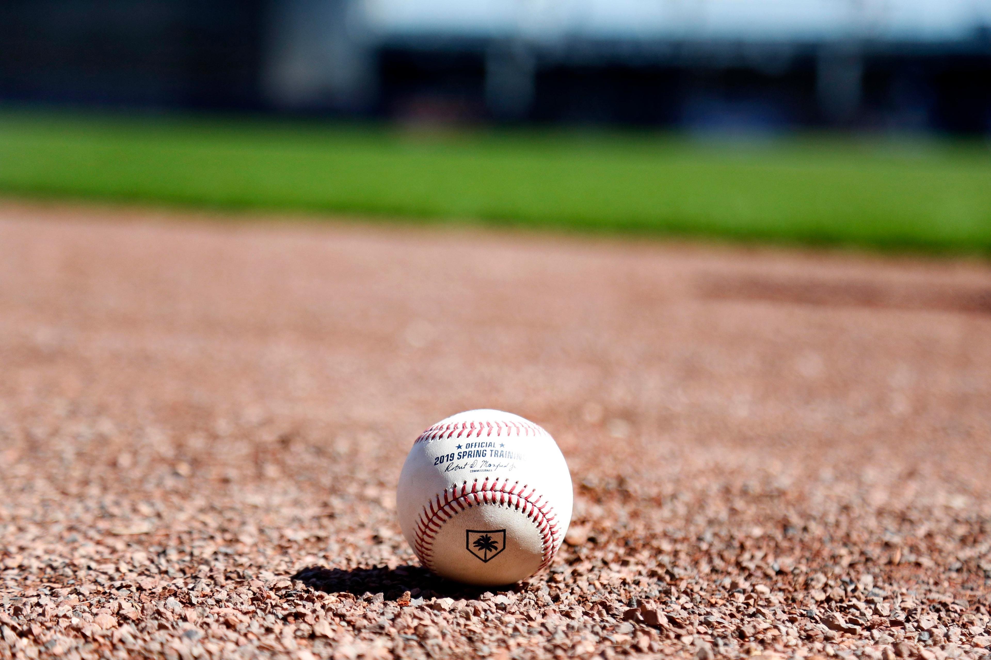 Feb 14, 2019; Tampa, FL, USA; A general view of a Spring Training baseball on the field during New York Yankees work outs at spring training at George M. Steinbrenner Field. Mandatory Credit: Kim Klement-USA TODAY Sports / Kim Klement