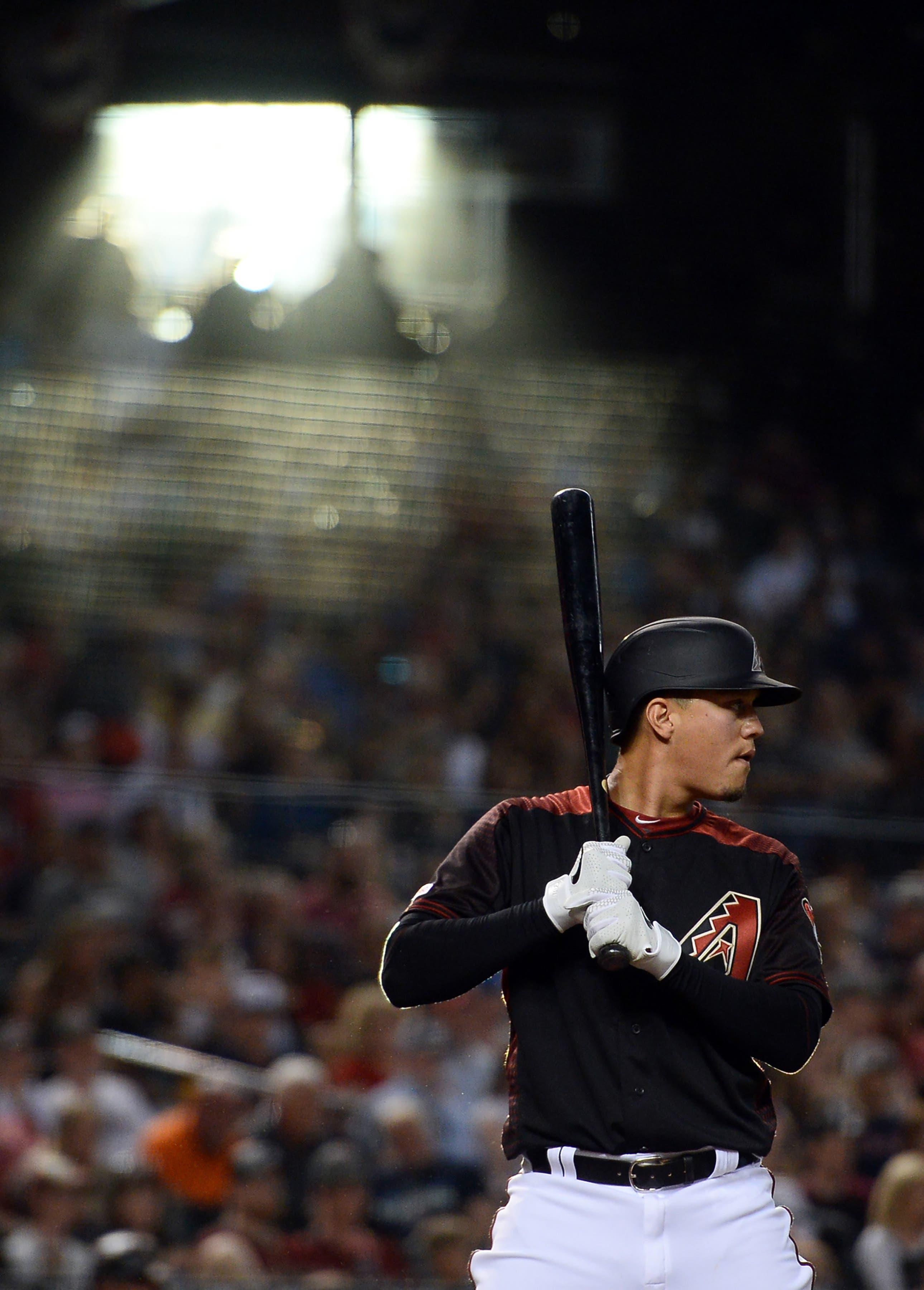 Apr 6, 2019; Phoenix, AZ, USA; Arizona Diamondbacks third baseman Wilmer Flores (41) bats against the Boston Red Sox during the third inning at Chase Field. Mandatory Credit: Joe Camporeale-USA TODAY Sports / Joe Camporeale