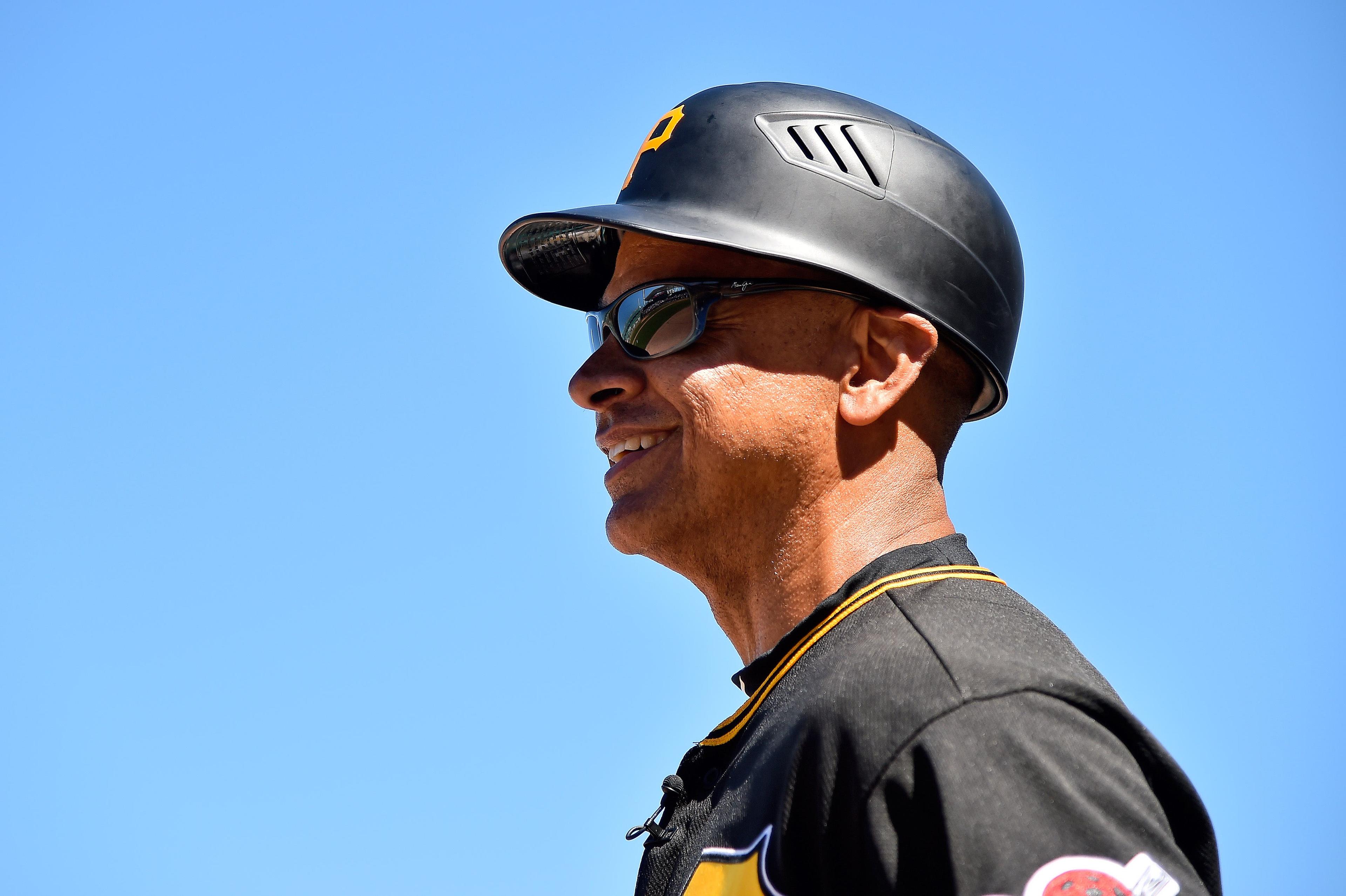 Mar 6, 2019; Fort Myers, FL, USA; Pittsburgh Pirates third base coach Joey Cora (28) looks on between innings of the spring training game against the Boston Red Sox at JetBlue Park. Mandatory Credit: Jasen Vinlove-USA TODAY Sports / Jasen Vinlove