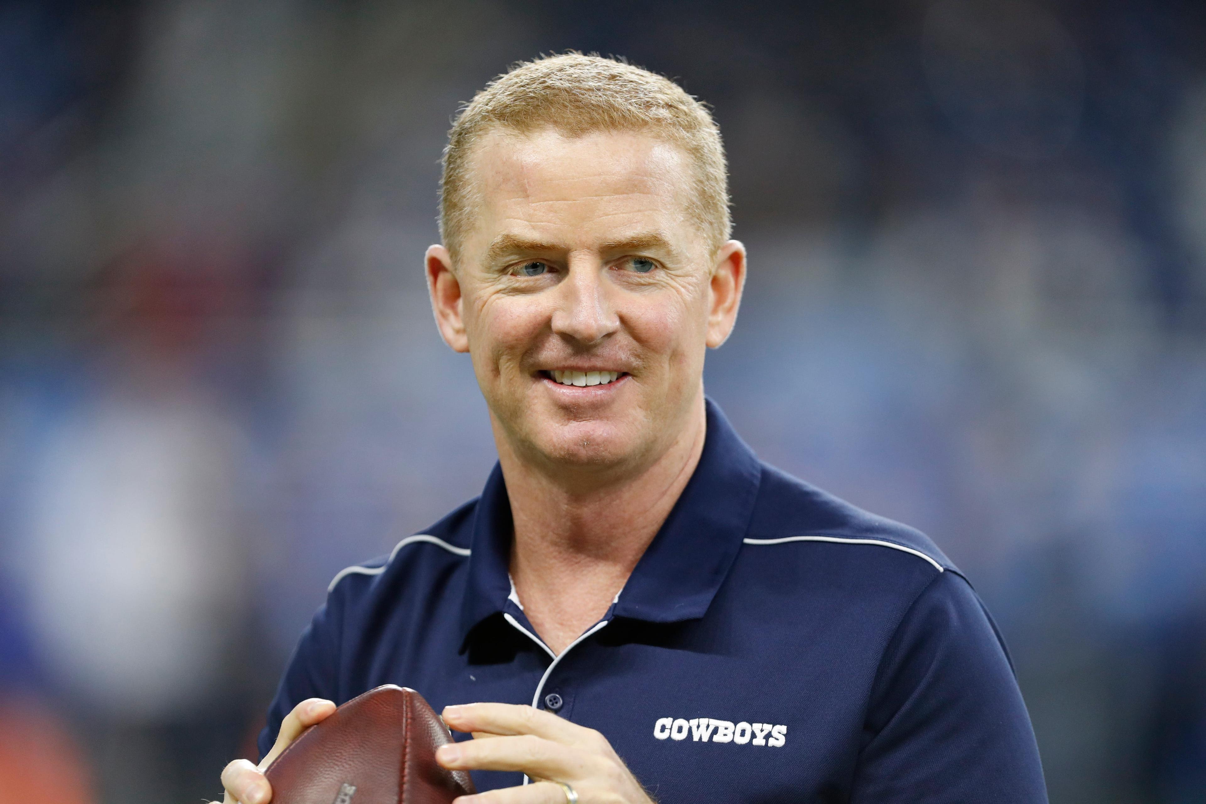 Nov 17, 2019; Detroit, MI, USA; Dallas Cowboys head coach Jason Garrett smiles before the game against the Detroit Lions at Ford Field. Mandatory Credit: Raj Mehta-USA TODAY Sports / Raj Mehta