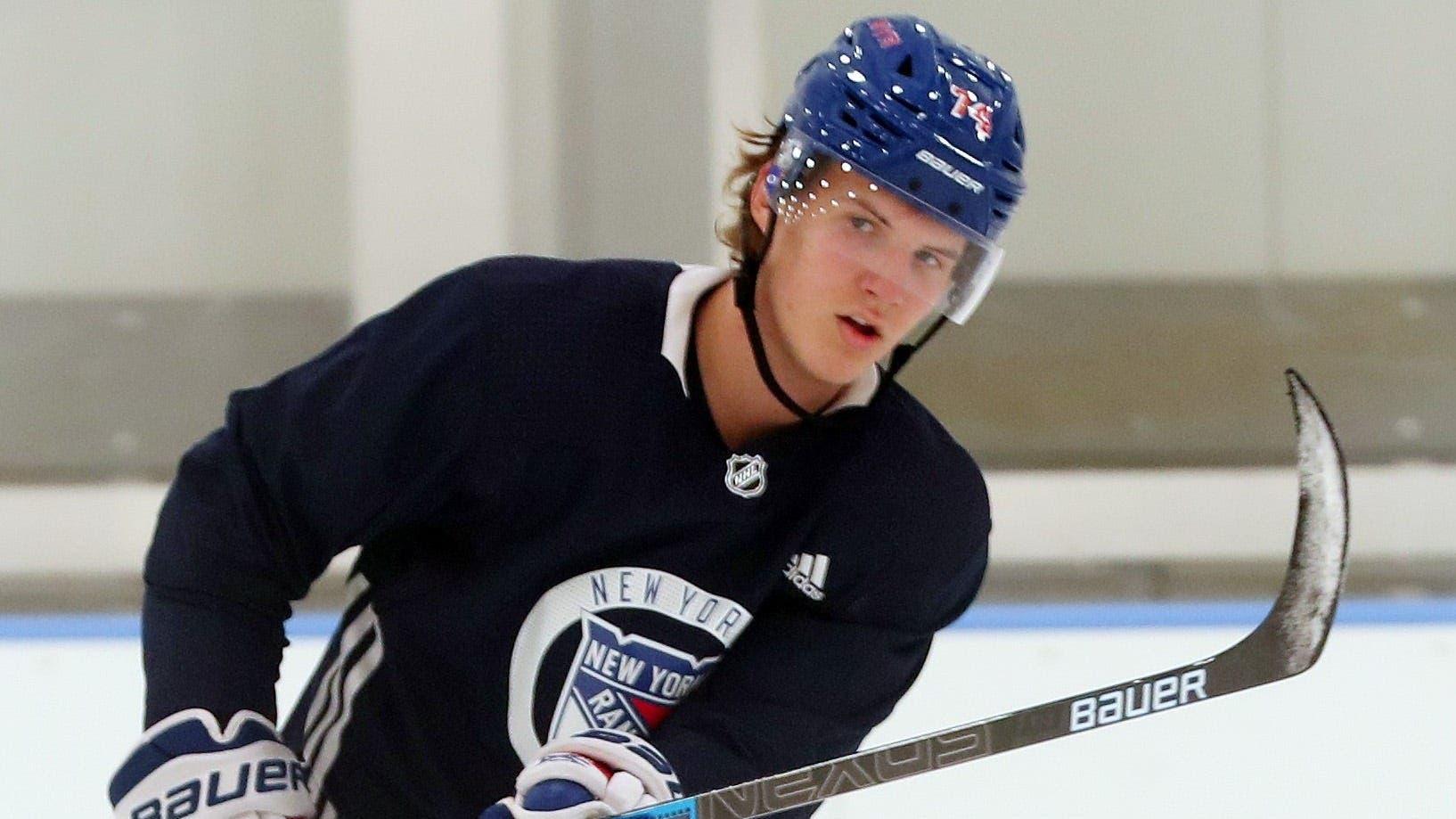 Rangers prospect Vitali Kravtsov and other Rangers prospects practice at the Rangers training facility in Greenburgh Sept. 5, 2019. Rangers Prospects Practice / © Frank Becerra Jr./The Journal News, Rockland/Westchester Journal News via Imagn Content Services, LLC