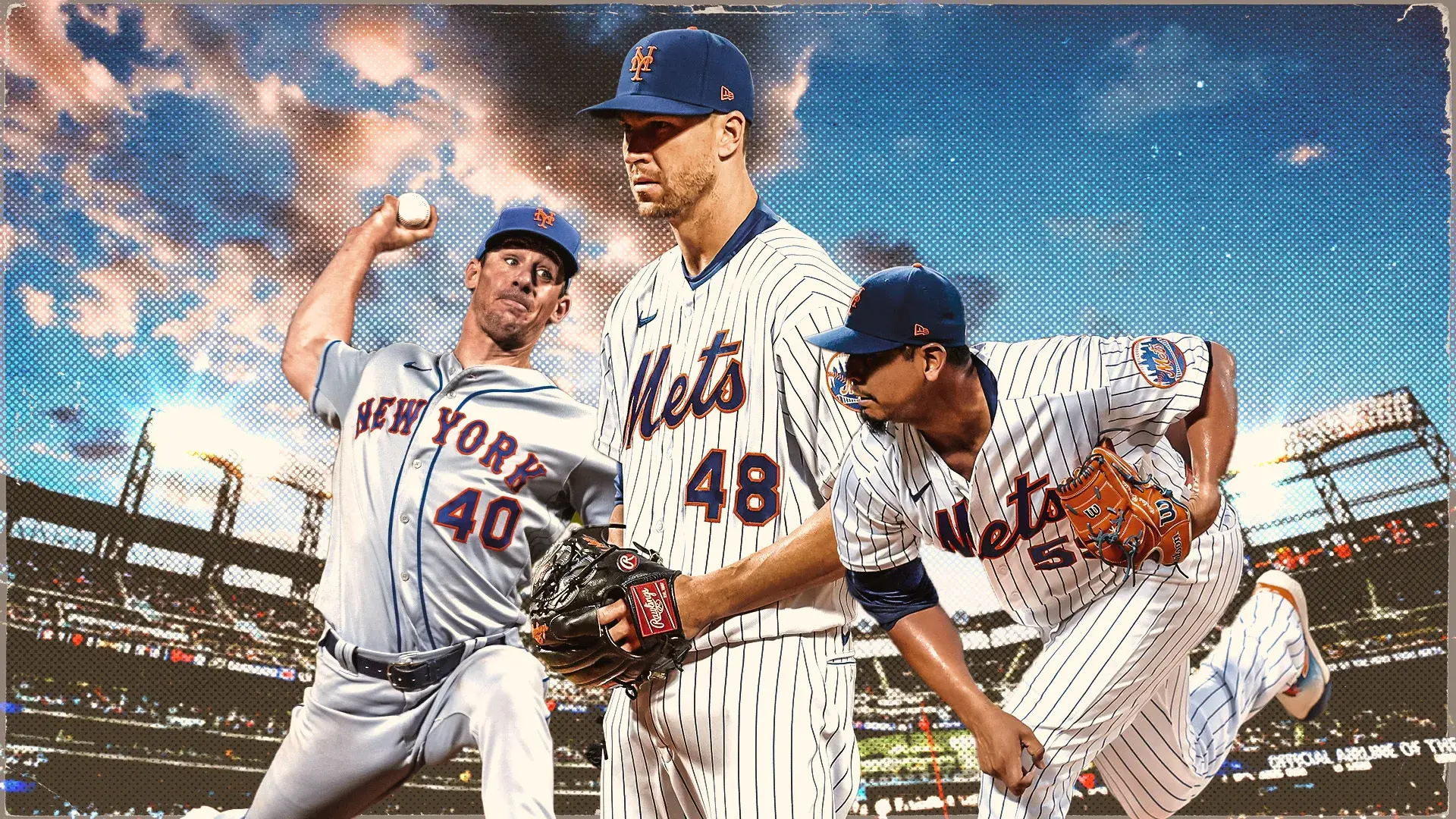 Chris Bassitt, Jacob deGrom, and Carlos Carrasco / USA TODAY Sports/SNY Treated Image