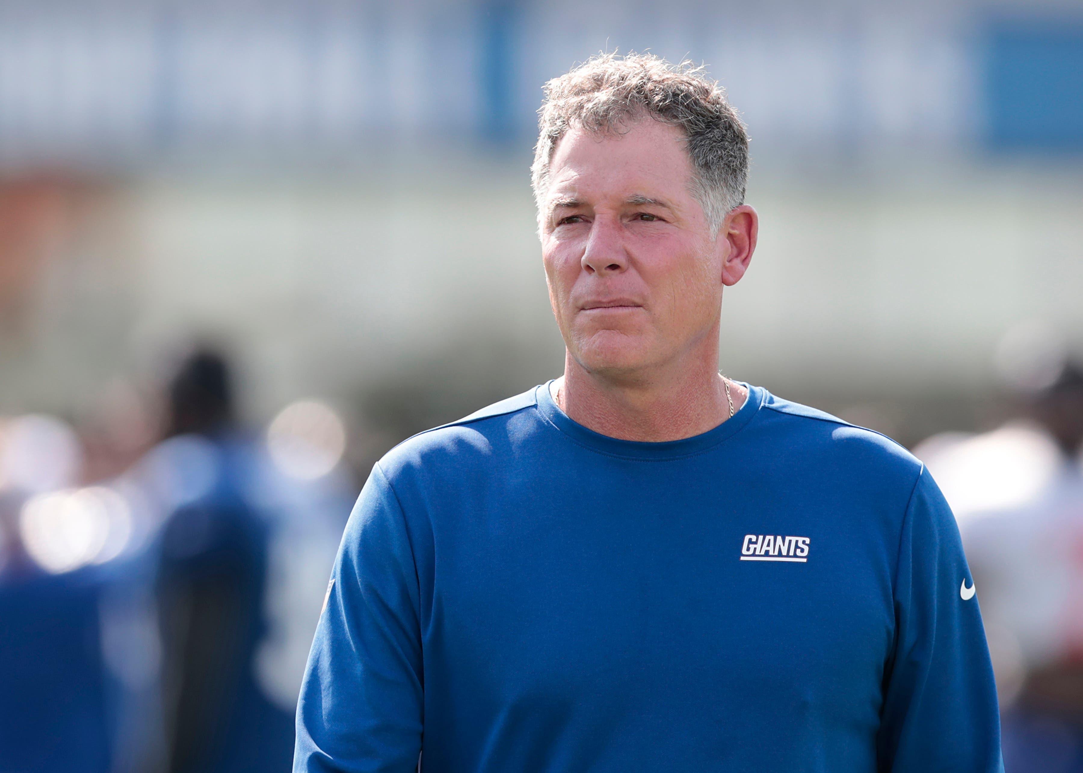 Jul 25, 2019; East Rutherford, NJ, USA; New York Giants head coach Pat Shurmur looks on during the first day of training camp at Quest Diagnostics Training Center. Mandatory Credit: Vincent Carchietta-USA TODAY Sports / Vincent Carchietta