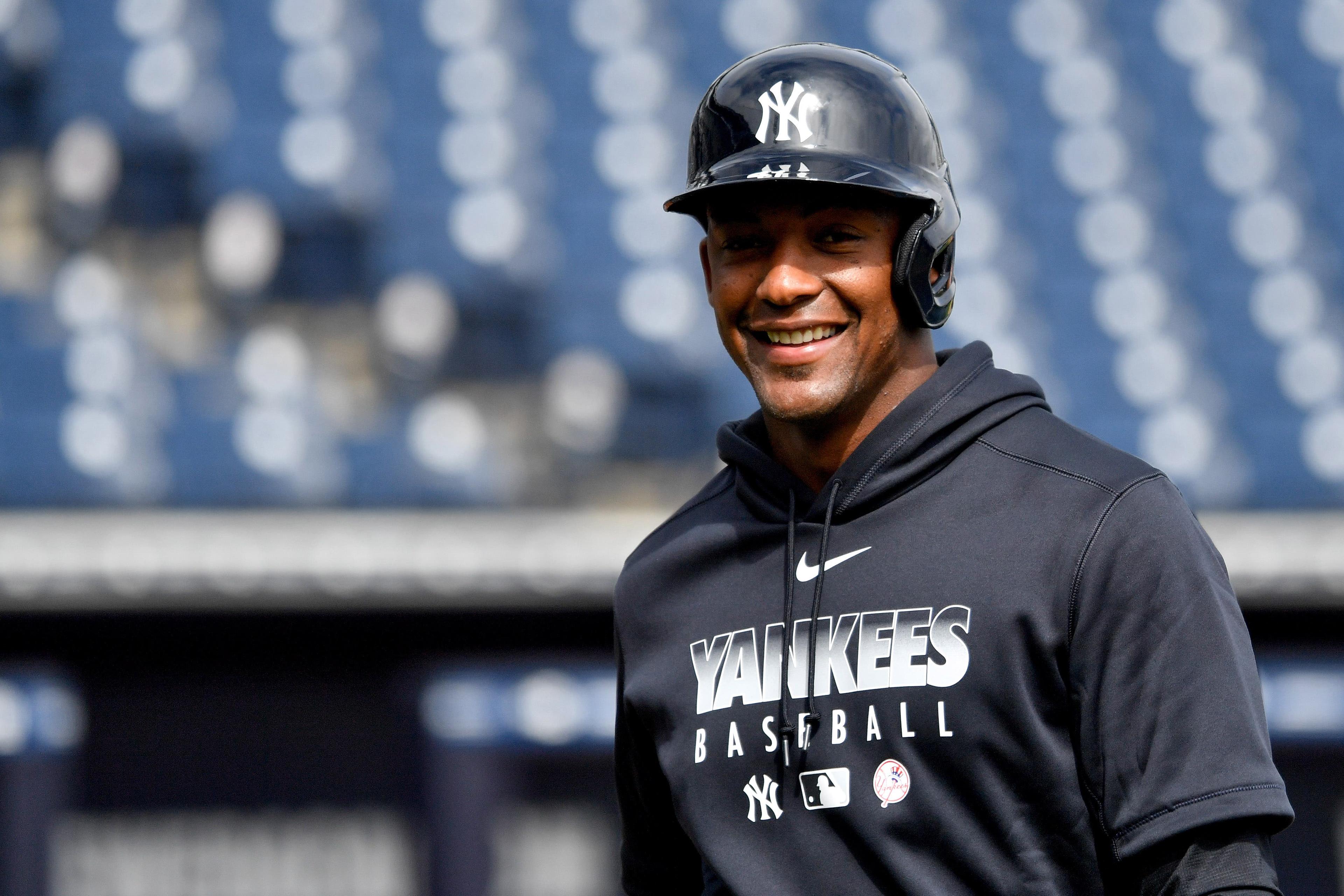 Feb 21, 2020; Tampa, Florida, USA; New York Yankees third baseman Miguel Andujar (41) looks on during spring training at George M. Steinbrenner Field. Mandatory Credit: Douglas DeFelice-USA TODAY Sports / Douglas DeFelice