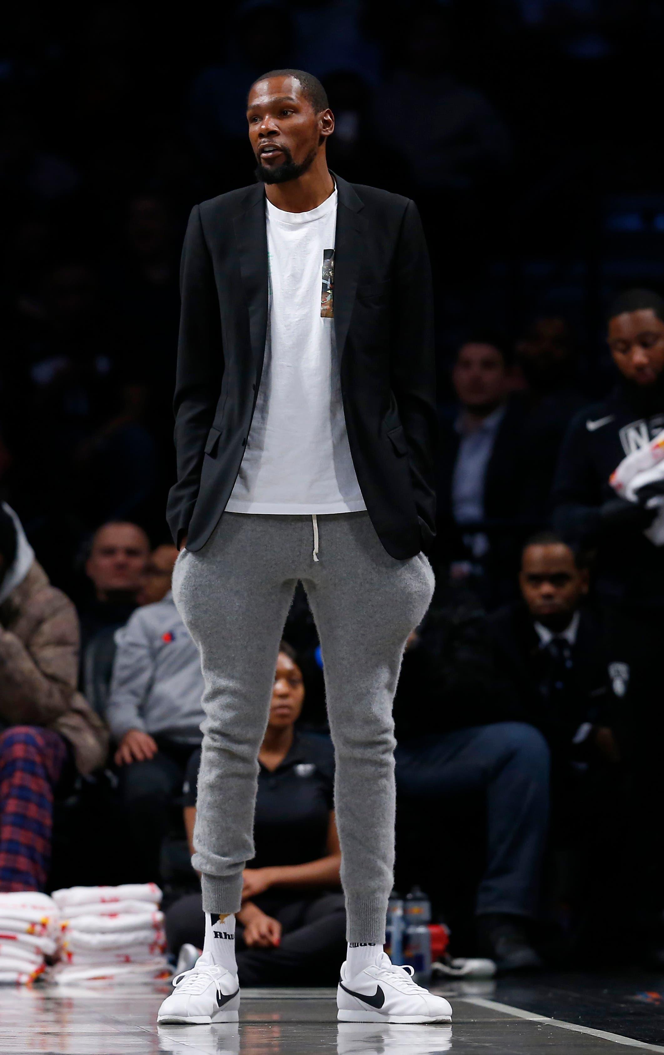 Jan 18, 2020; Brooklyn, New York, USA; Brooklyn Nets forward Kevin Durant (7) during the first half at Barclays Center. Mandatory Credit: Noah K. Murray-USA TODAY Sports / Noah K. Murray