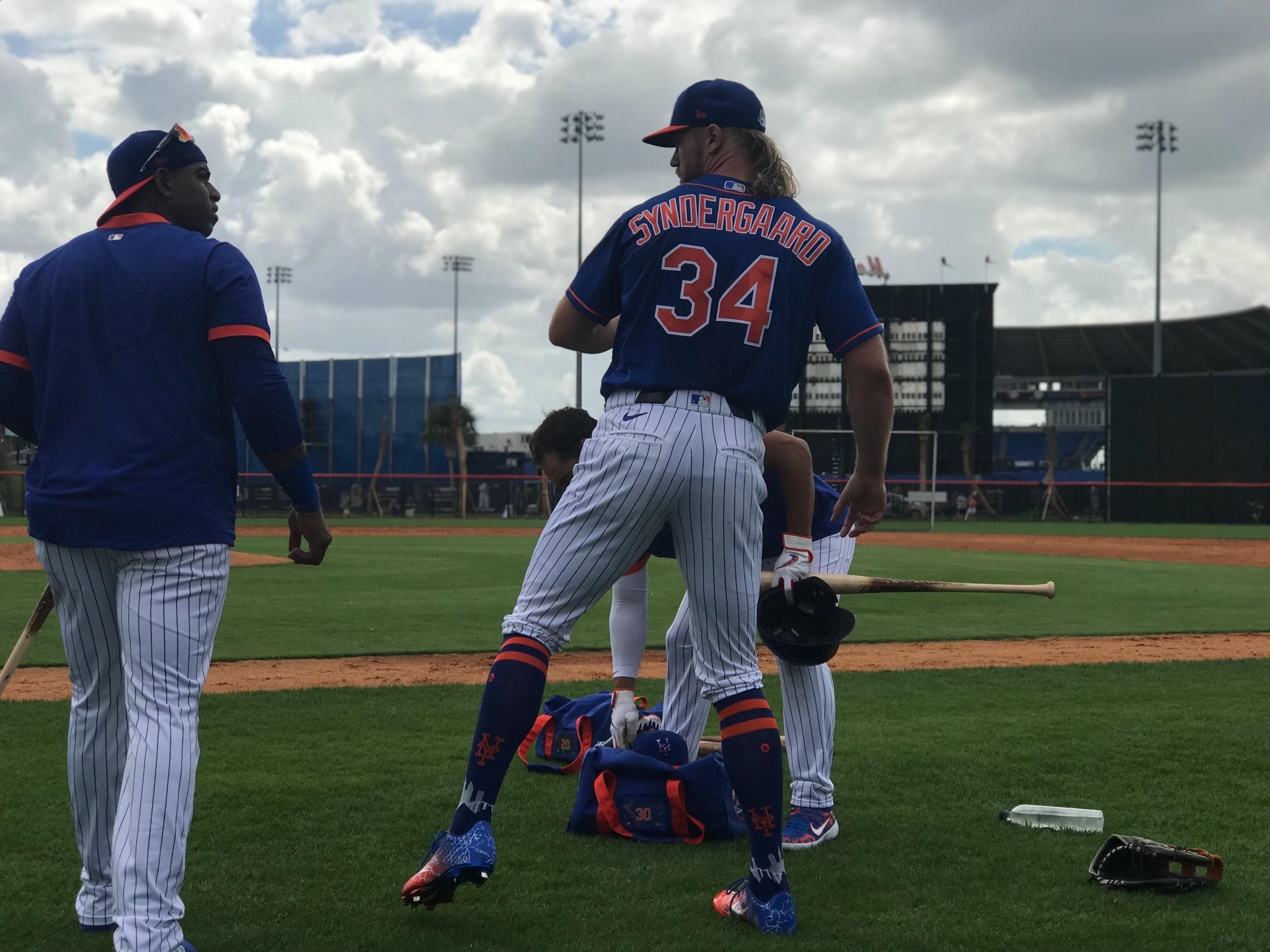 Yoenis Cespedes and Noah Syndergaard at Mets spring training