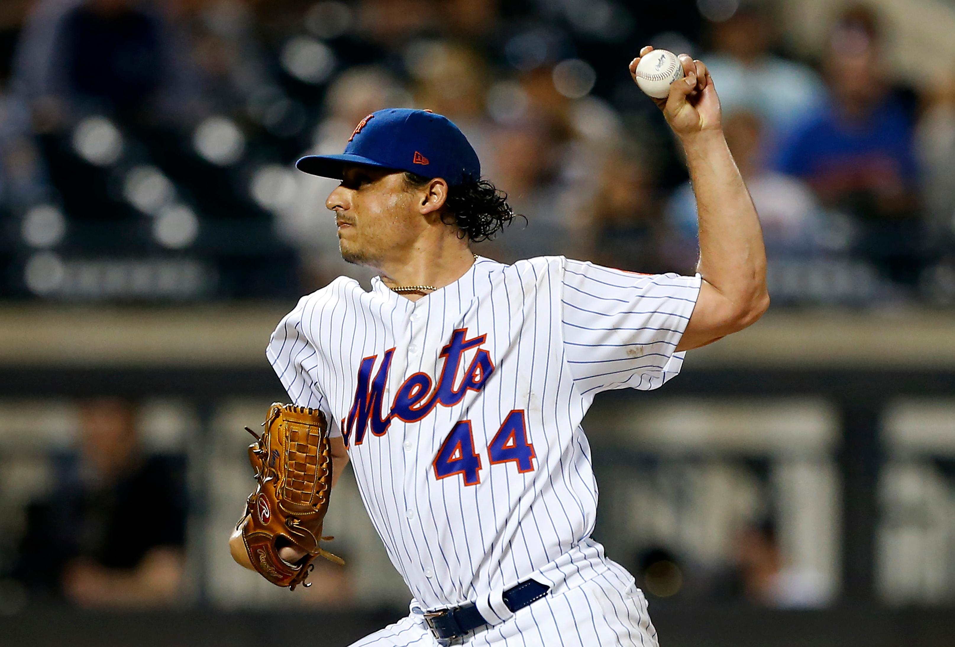 New York Mets starting pitcher Jason Vargas pitches in the eighth inning against the San Francisco Giants at Citi Field.