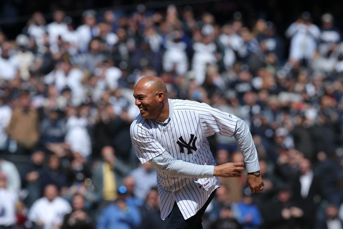 Mar 28, 2019; Bronx, NY, USA; New York Yankees former pitcher Mariano Rivera throws out the ceremonial first pitch before a game against the Baltimore Orioles at Yankee Stadium. Mandatory Credit: Brad Penner-USA TODAY Sports / Brad Penner