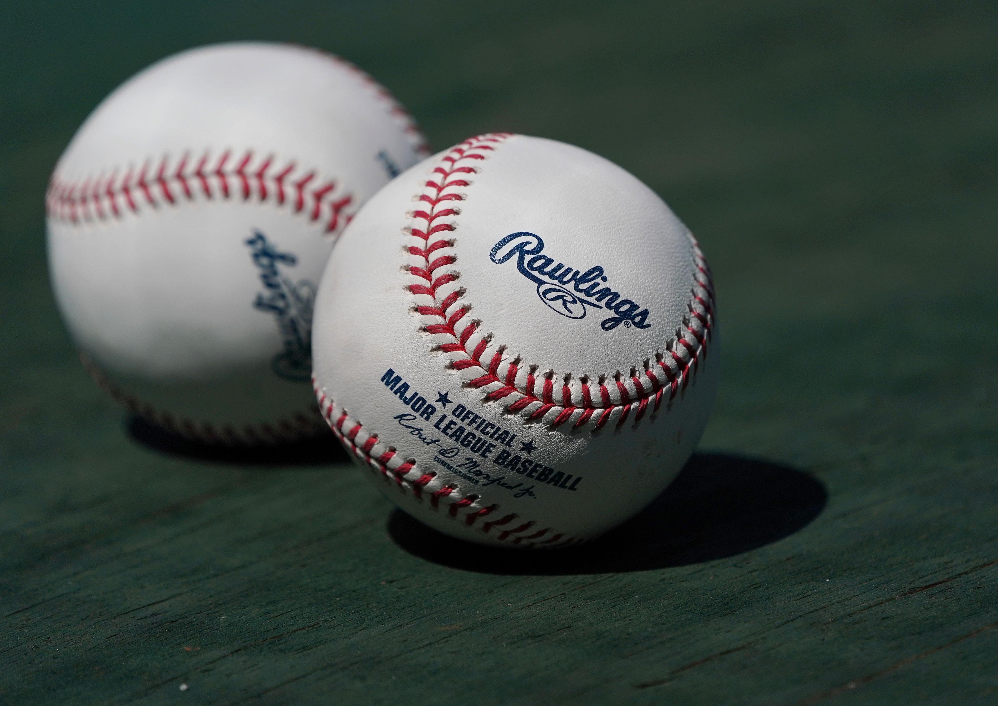 Mar 9, 2020; Clearwater, Florida, USA; Major league baseballs sit atop the New York Yankees dugout during the third inning against the Philadelphia Phillies at Spectrum Field. Mandatory Credit: John David Mercer-USA TODAY Sports / John David Mercer