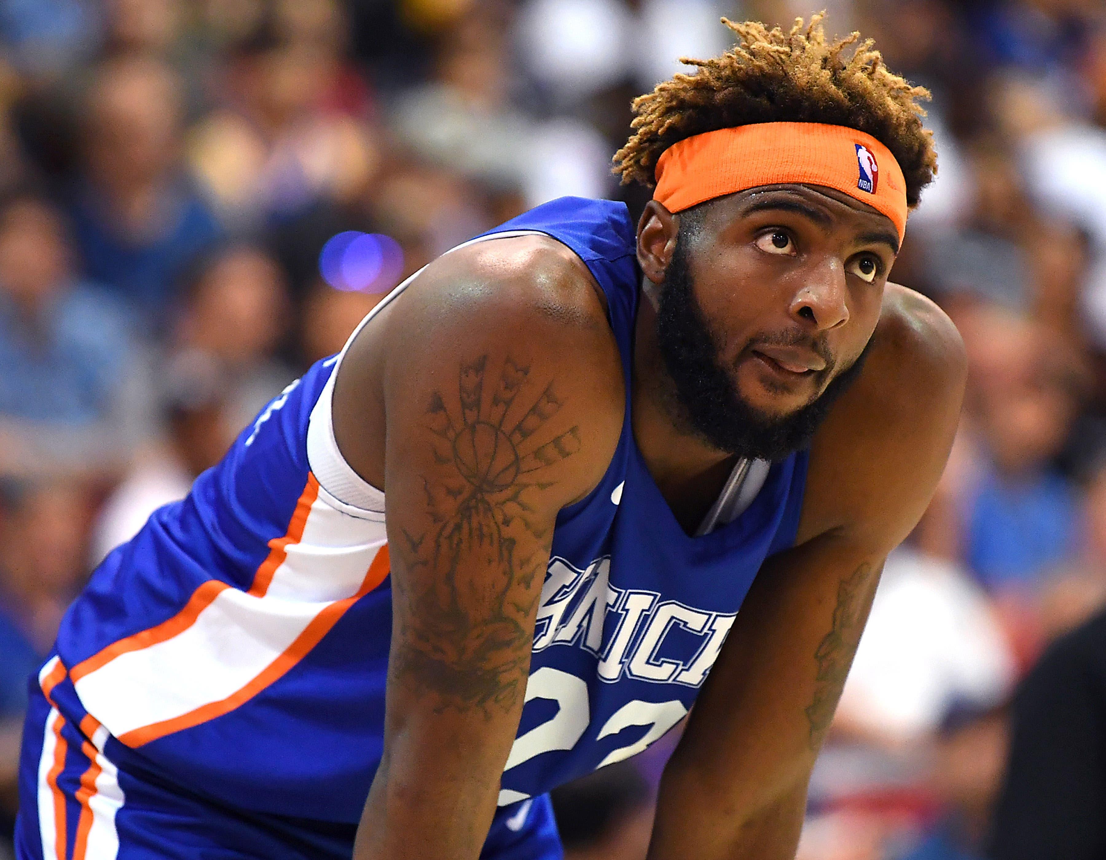 Jul 13, 2019; Las Vegas, NV, USA; New York Knicks center Mitchell Robinson (23) looks on during the second half of an NBA Summer League game against the Washington Wizards at Cox Pavilion. Mandatory Credit: Stephen R. Sylvanie-USA TODAY Sports / Stephen R. Sylvanie