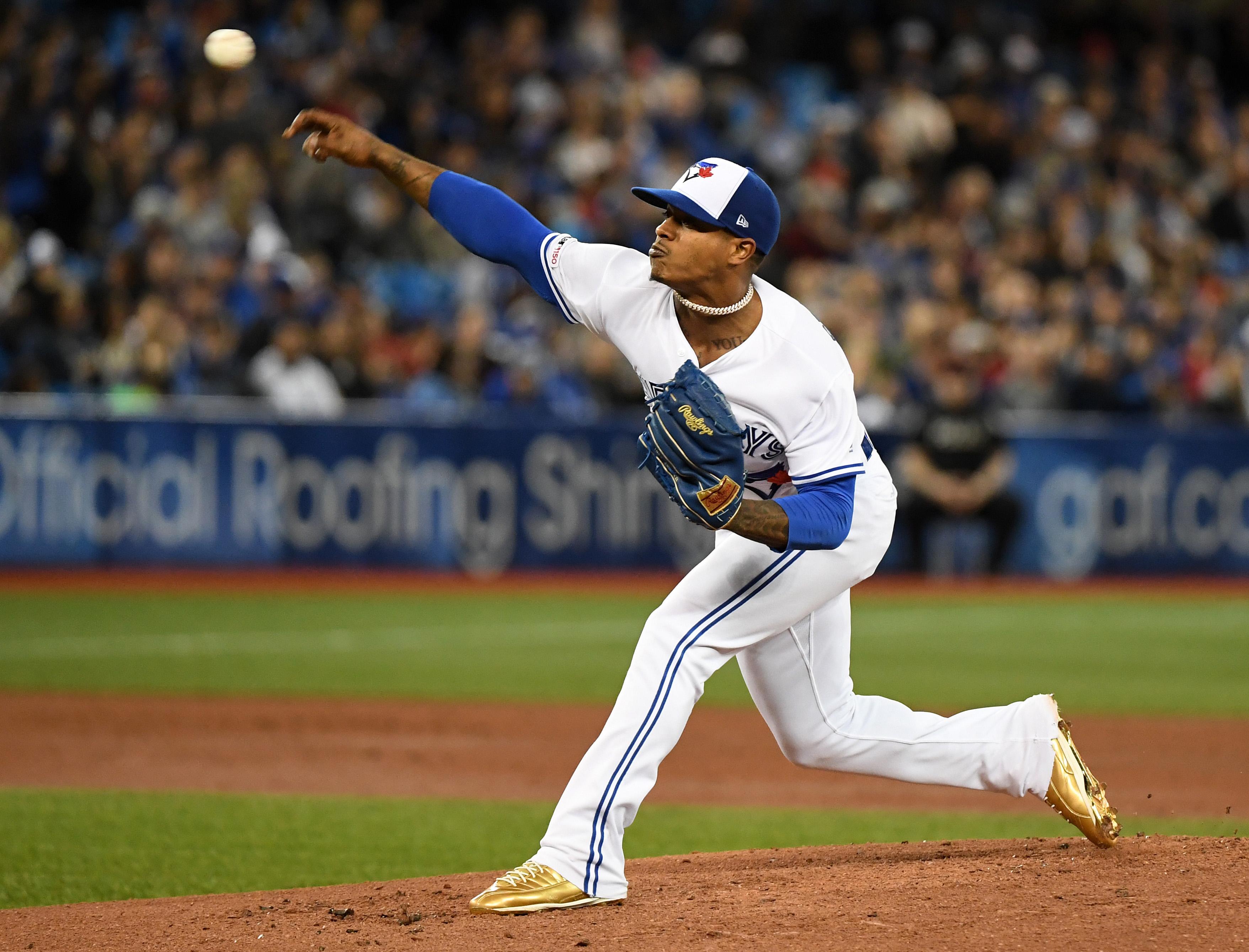 Mar 28, 2019; Toronto, Ontario, CAN; Toronto Blue Jays starting pitcher Marcus Stroman (6) delivers a pitch against Detroit Tigers in the first inning at Rogers Centre. Mandatory Credit: Dan Hamilton-USA TODAY Sports