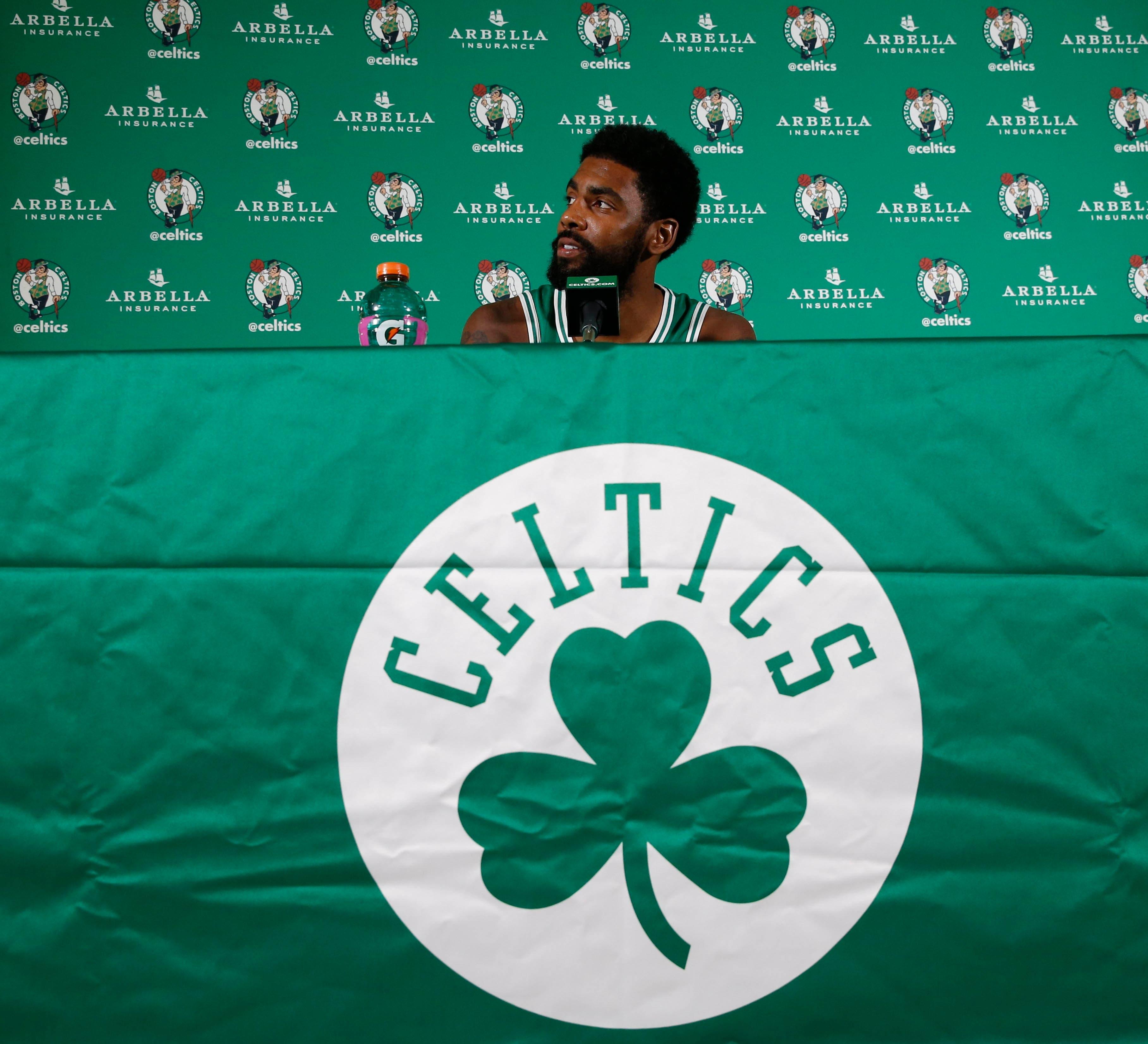 Boston Celtics guard Kyrie Irving during media day at High Output Studios. / Greg M. Cooper/USA TODAY Sports