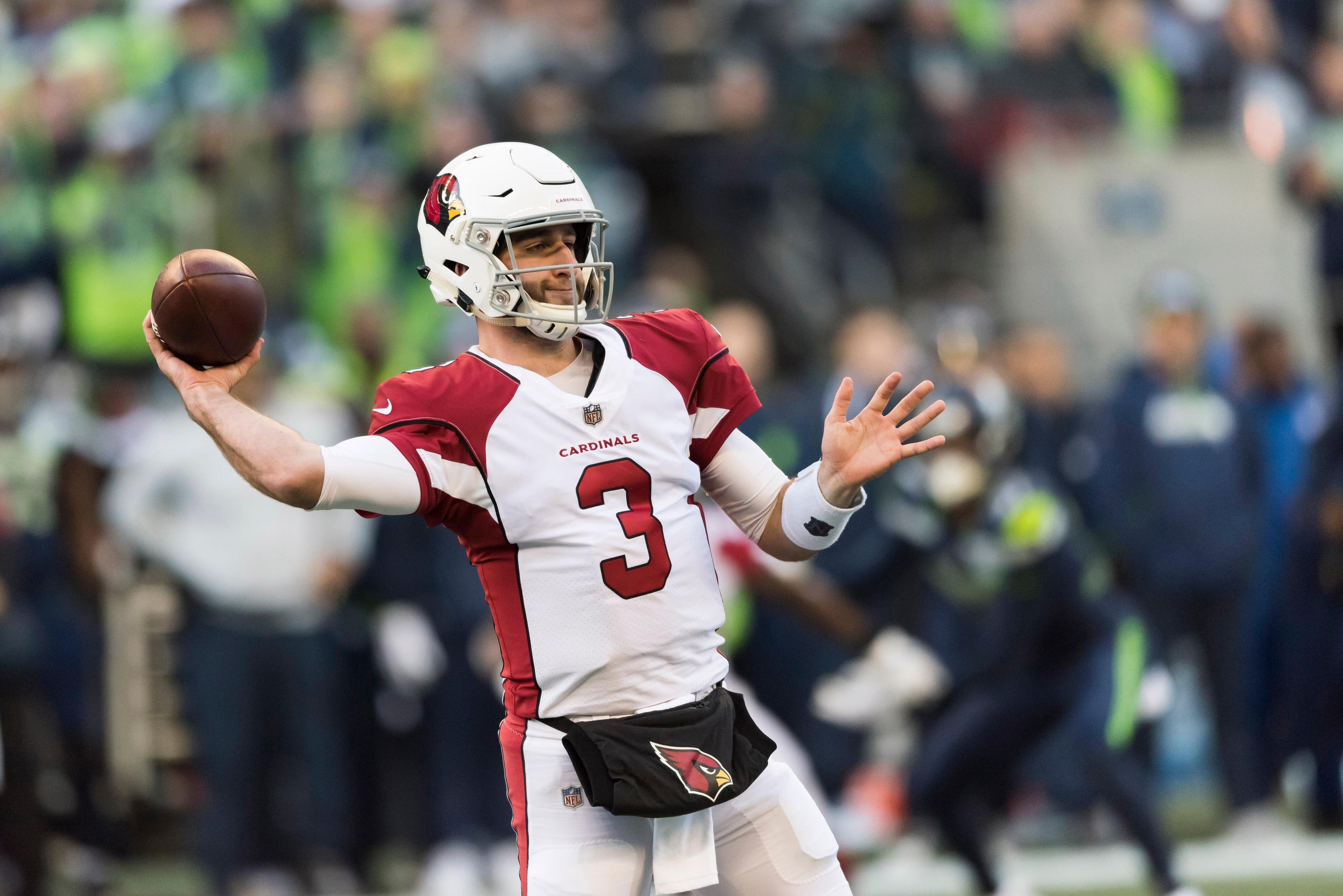 Dec 30, 2018; Seattle, WA, USA; Arizona Cardinals quarterback Josh Rosen (3) passes the ball against the Seattle Seahawks during the first half at CenturyLink Field. Mandatory Credit: Steven Bisig-USA TODAY Sports / Steven Bisig