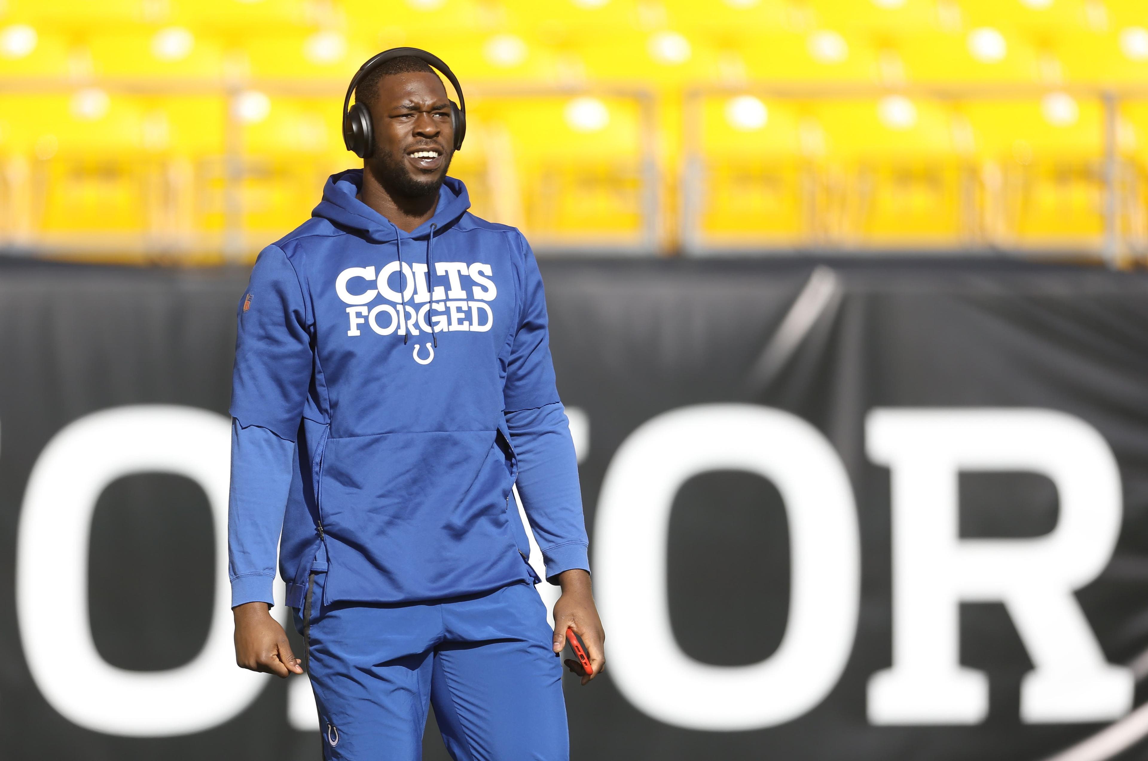 Nov 3, 2019; Pittsburgh, PA, USA; Indianapolis Colts cornerback Pierre Desir (35) looks on before playing the Pittsburgh Steelers at Heinz Field. The Steelers won 26-24. Mandatory Credit: Charles LeClaire-USA TODAY Sports / Charles LeClaire