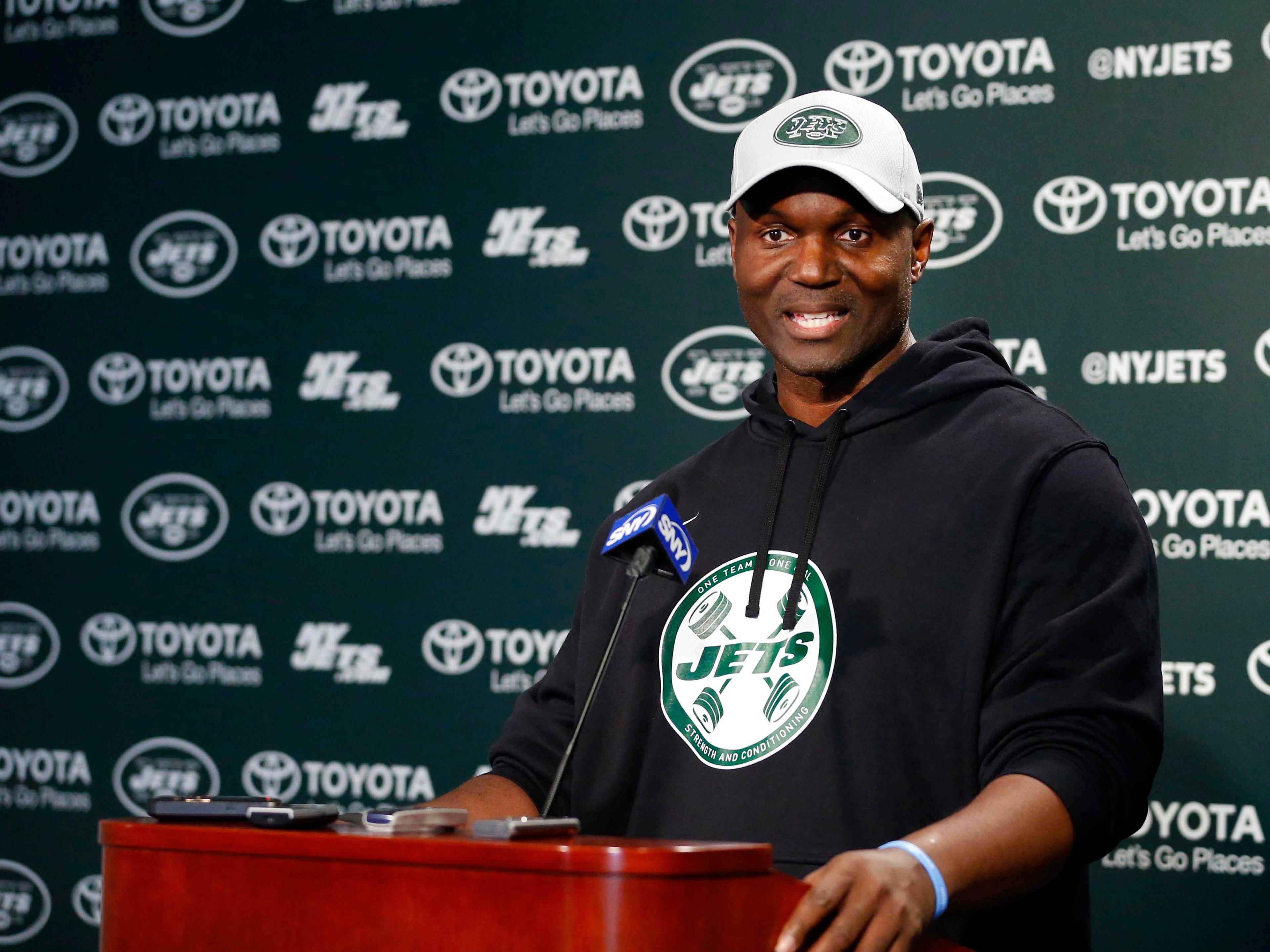 May 4, 2018; Florham Park, NJ, USA; New York Jets head coach Todd Bowles answers questions from media during rookie mini camp at Atlantic Health Training Center. Mandatory Credit: Noah K. Murray-USA TODAY Sports / Noah K. Murray