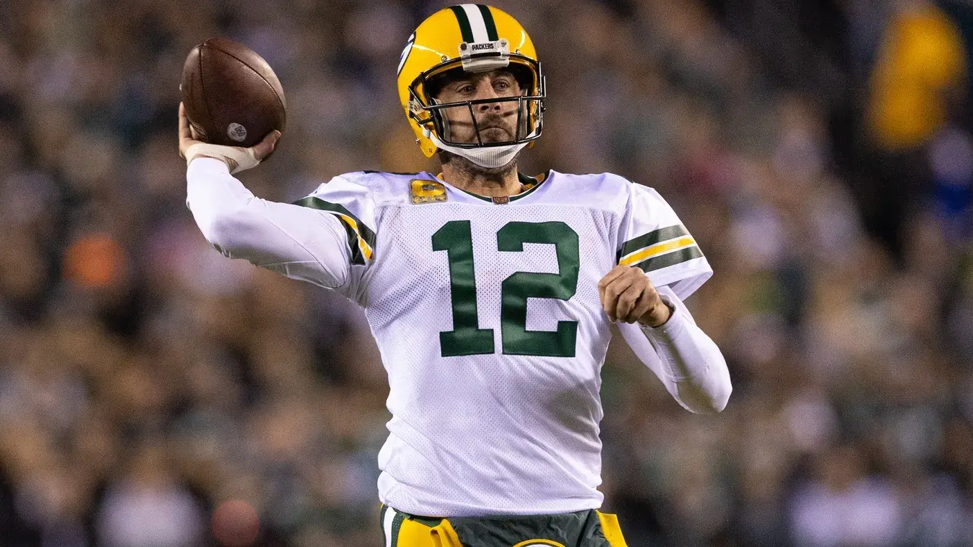Nov 27, 2022; Philadelphia, Pennsylvania, USA; Green Bay Packers quarterback Aaron Rodgers (12) passes the ball against the Philadelphia Eagles during the second quarter at Lincoln Financial Field. / Bill Streicher-USA TODAY Sports